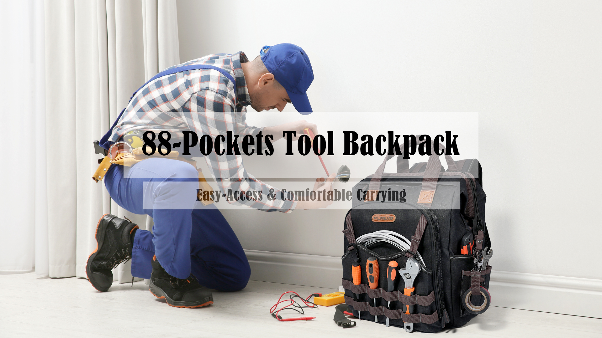 WELKINLAND Waxed-Canvas Tool Backpack, Heavy-Duty Electrician - View #2