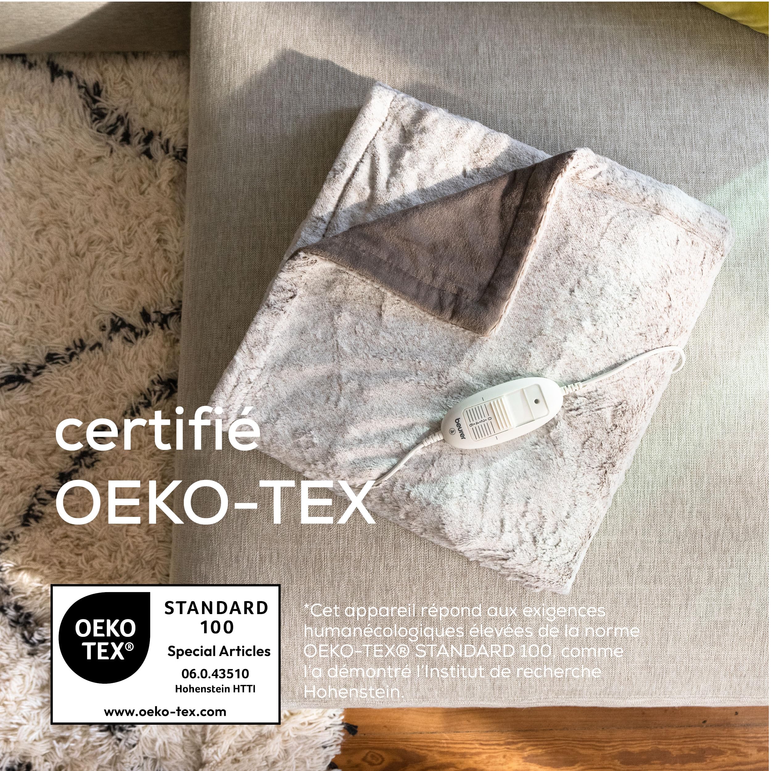 Beurer HD 75 Couverture chauffante Nordic, aspect fourrure synthétique, avec 6 niveaux de température, lavable en machine (30°C), couverture chauffante avec arrêt automatique, beige/marron, 180x130 cm