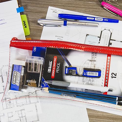 Miniatura 7 de BAZIC - Estuche para lápices de 3 anillos con agujeros de anillos reforzados con remaches, color transparente de 11 x 5 pulgadas, bolsa con