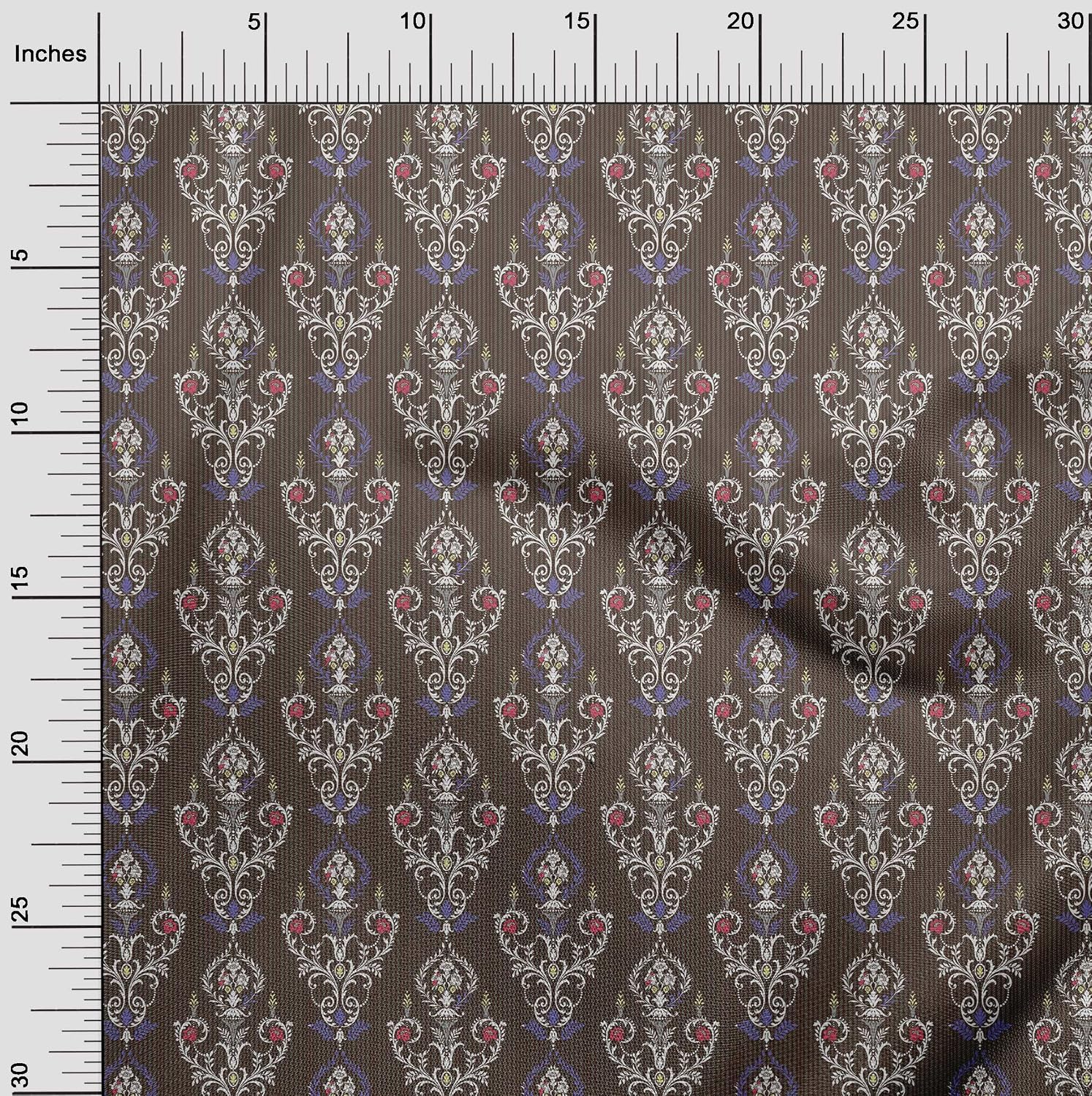 oneOone Cotton Flex Brown Fabric Floral Dress Material Fabric Print Fabric By The Yard 40 Inch Wide