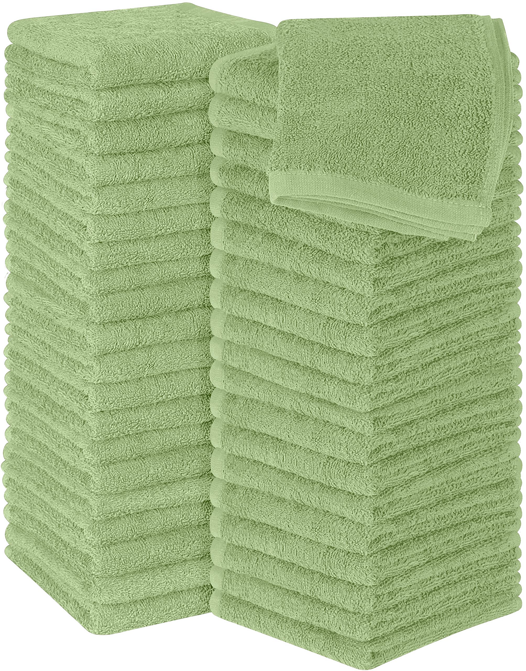 Utopia Towels 60 Pack Cotton Washcloths Set - 100% Ring Spun Cotton, Premium Quality Flannel Face Cloths, Highly Absorbent and Soft Feel Fingertip Towels (Sage Green)