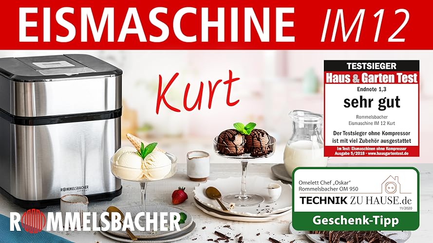 Bild 6 - ROMMELSBACHER Eismaschine IM 12 Kurt - für Speiseeis, Frozen Yogurt, Sorbet & Slush, 1,5 Liter Gefrierbehälter, 500 ml Füllmenge, Zeitschaltuhr, leichte Reinigung, Eisportionierer