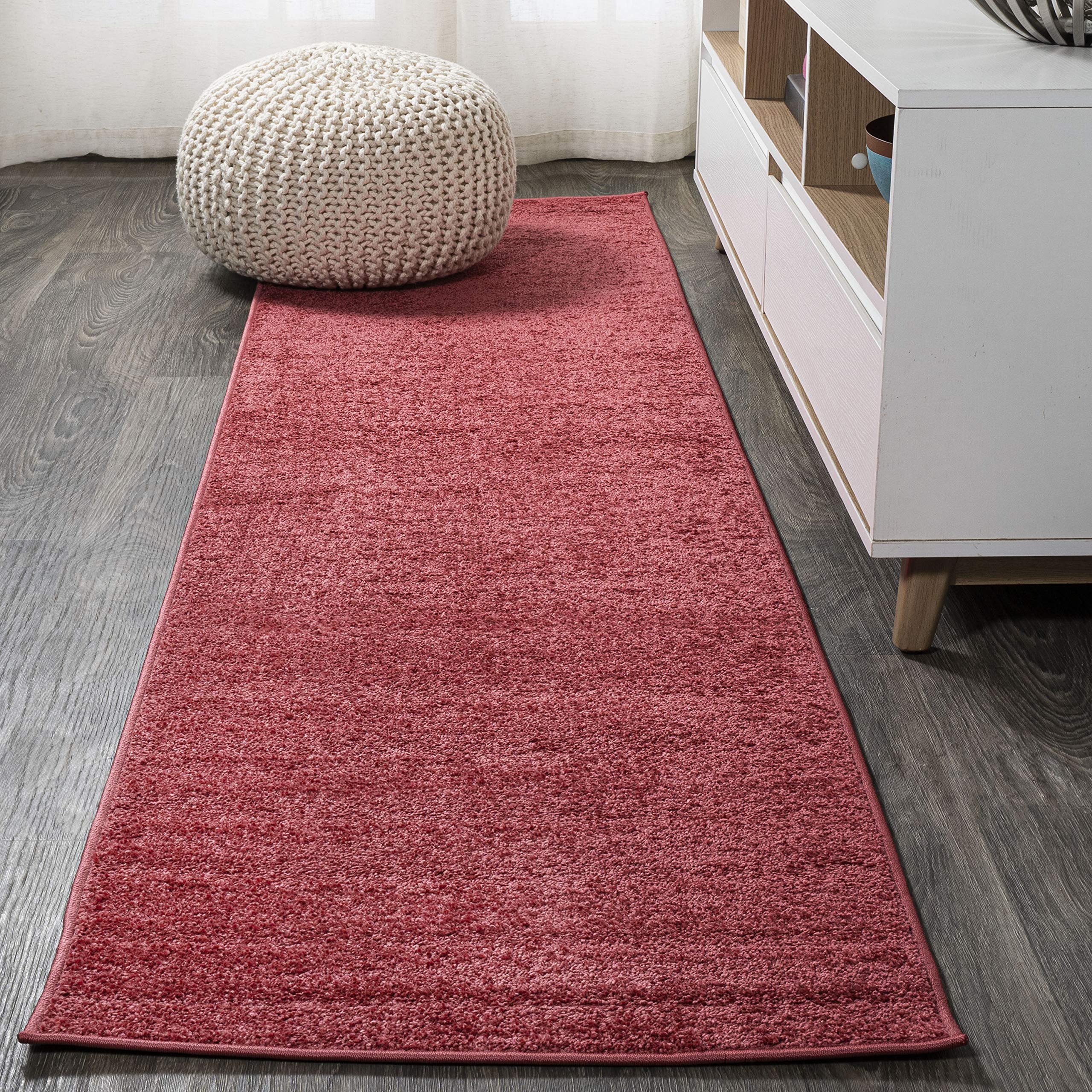 JONATHAN Y SEU100E-28 Haze Solid Low-Pile Indoor Area-Rug, Casual, Contemporary, Traditional Easy-Cleaning,Bedroom,Kitchen,Living Room,Non Shedding, Red, 2 X 8