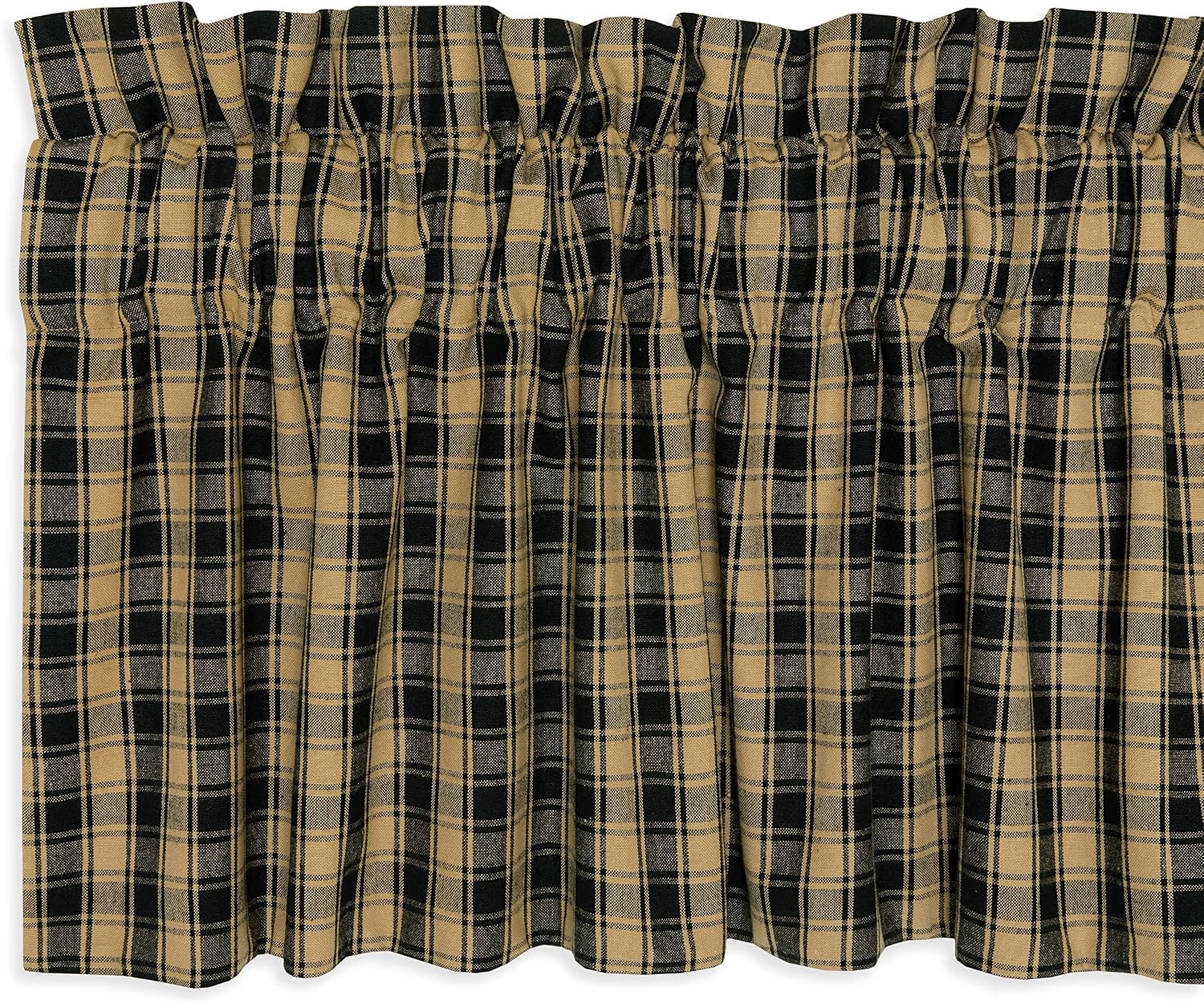 Black and Tan French Check Valance Curtain Lined Woven Cotton 54 Inches W x 17 Inches L