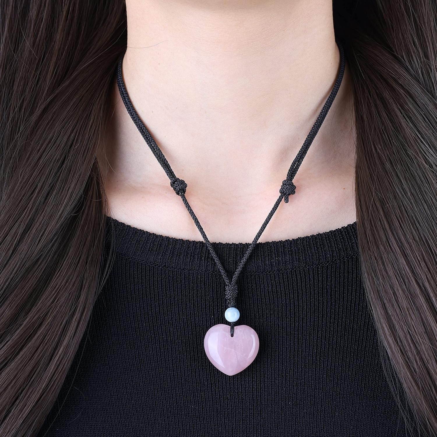 Womens Rose Quartz Crystal Heart Pendant Necklace - Image 3