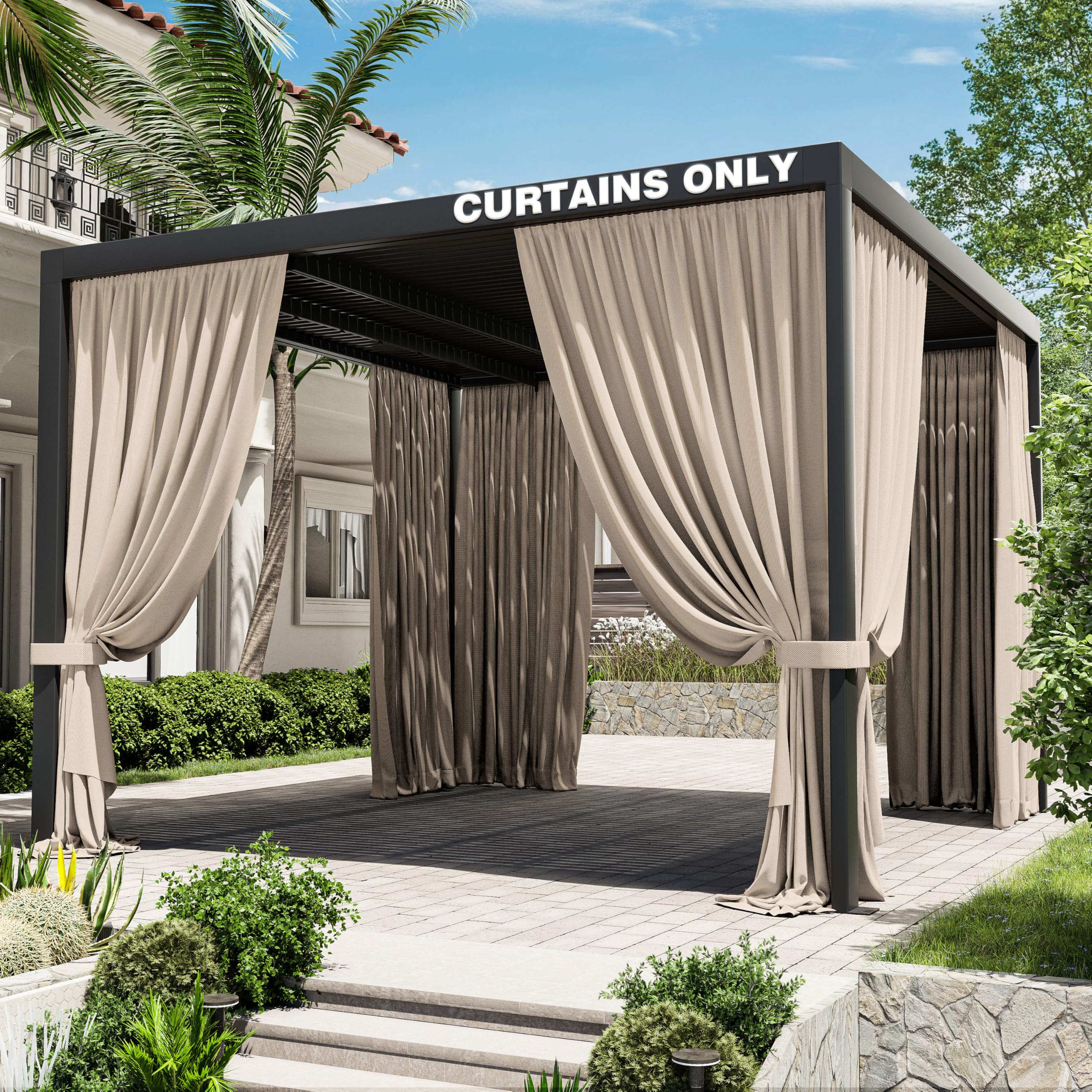 Kimunuk 12' X 12' Gazebo Curtains Universal Replacement, Sidewall 4-Piece Privacy Curtains for Patios, Outdoors, Decks, Gardens