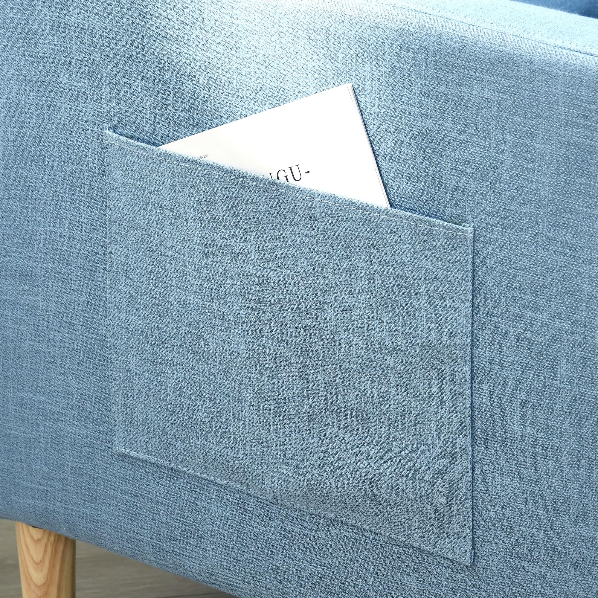 HOMCOM Butaca de Salón Sillón Relax con 2 Bolsillos Laterales Reposabrazos Asiento Acolchado y Patas de Madera Sofá Individual de Moderno para Dormitorio 73x79x87 cm Azul Claro