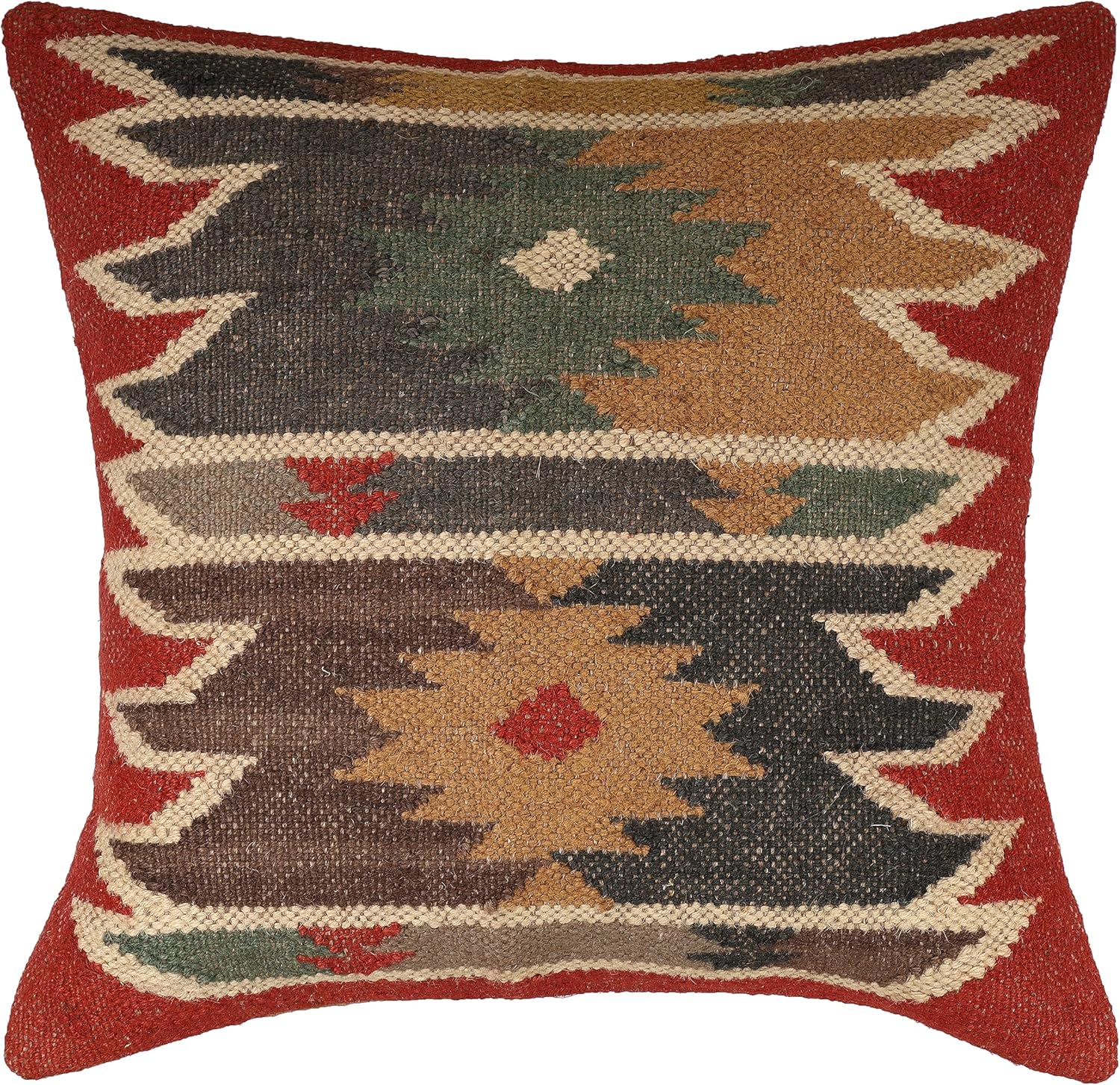 Throw Pillow Cover Wool Decorative Pillow Cover Kilim Pillow Cover 18x18 70% Jute 30% Wool – Indian Vintage Boho Cushion Case Decorative Oriental Throw Pillow for Sofa Rustic Home Decor Sham