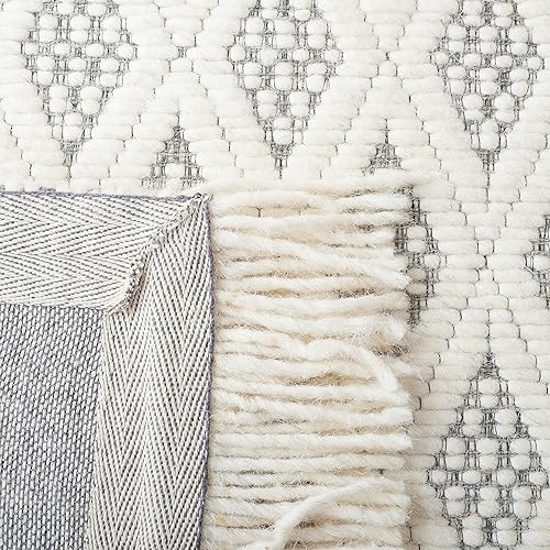 Miniatura 8 de SAFAVIEH Natura Collection - Alfombra de área de 5 x 8 pies, marfil y gris, hecha a mano, lana bohemia con flecos, ideal para zonas de alto tráfico