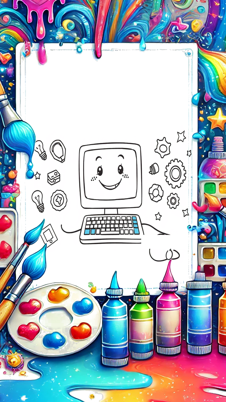 Computer Coloring Book Reealistic Computer Coloring Book: Tech Drawing & Paint Game | Digital Art Pages ...