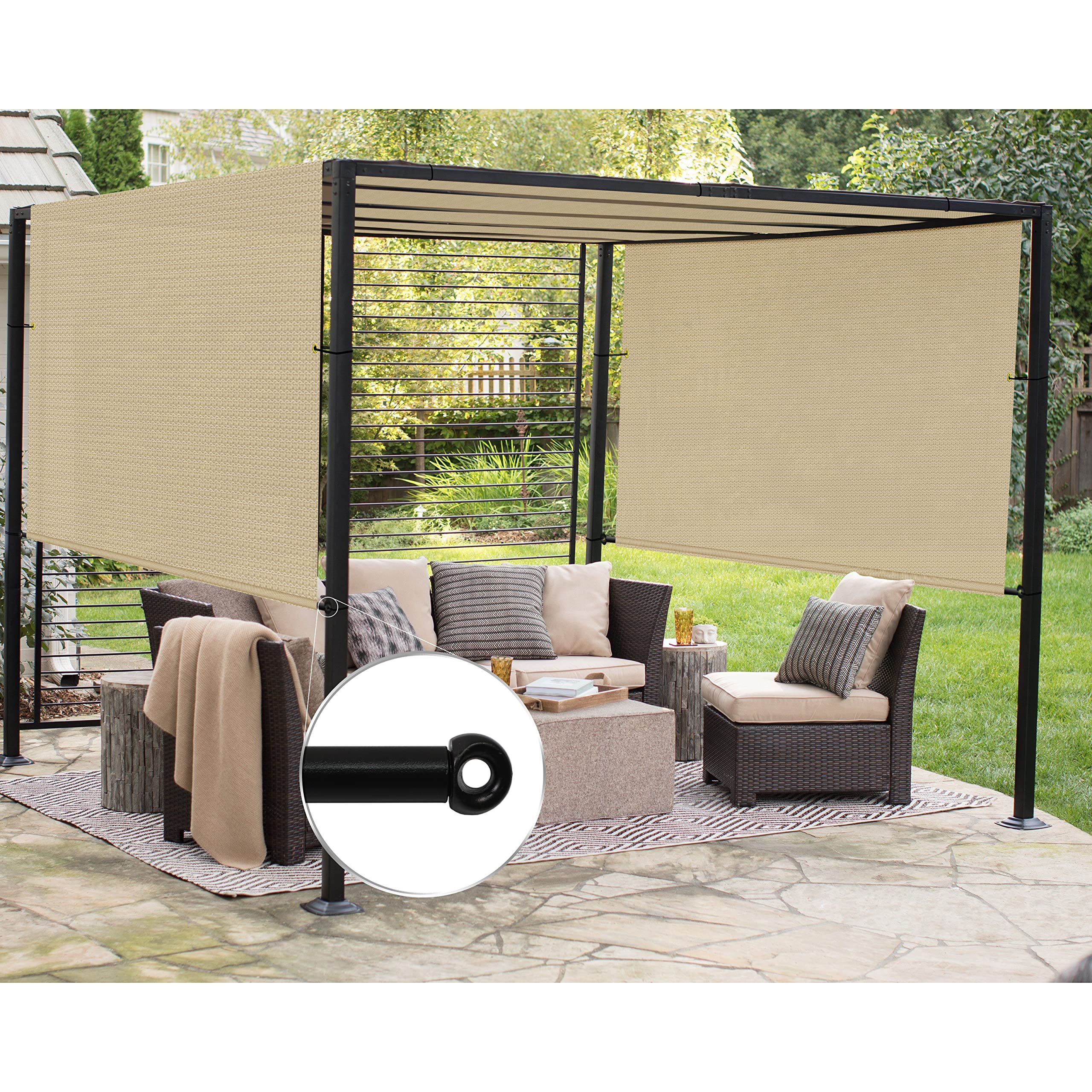 Patio Paradise 16' x 7' Pergola Canopy Replacement Cover Shade Cloth with Grommets Weighted Rods Outdoor Sun Shade Screen UV Block for Gazebo Backyard Deck Porch Balcony, Sand