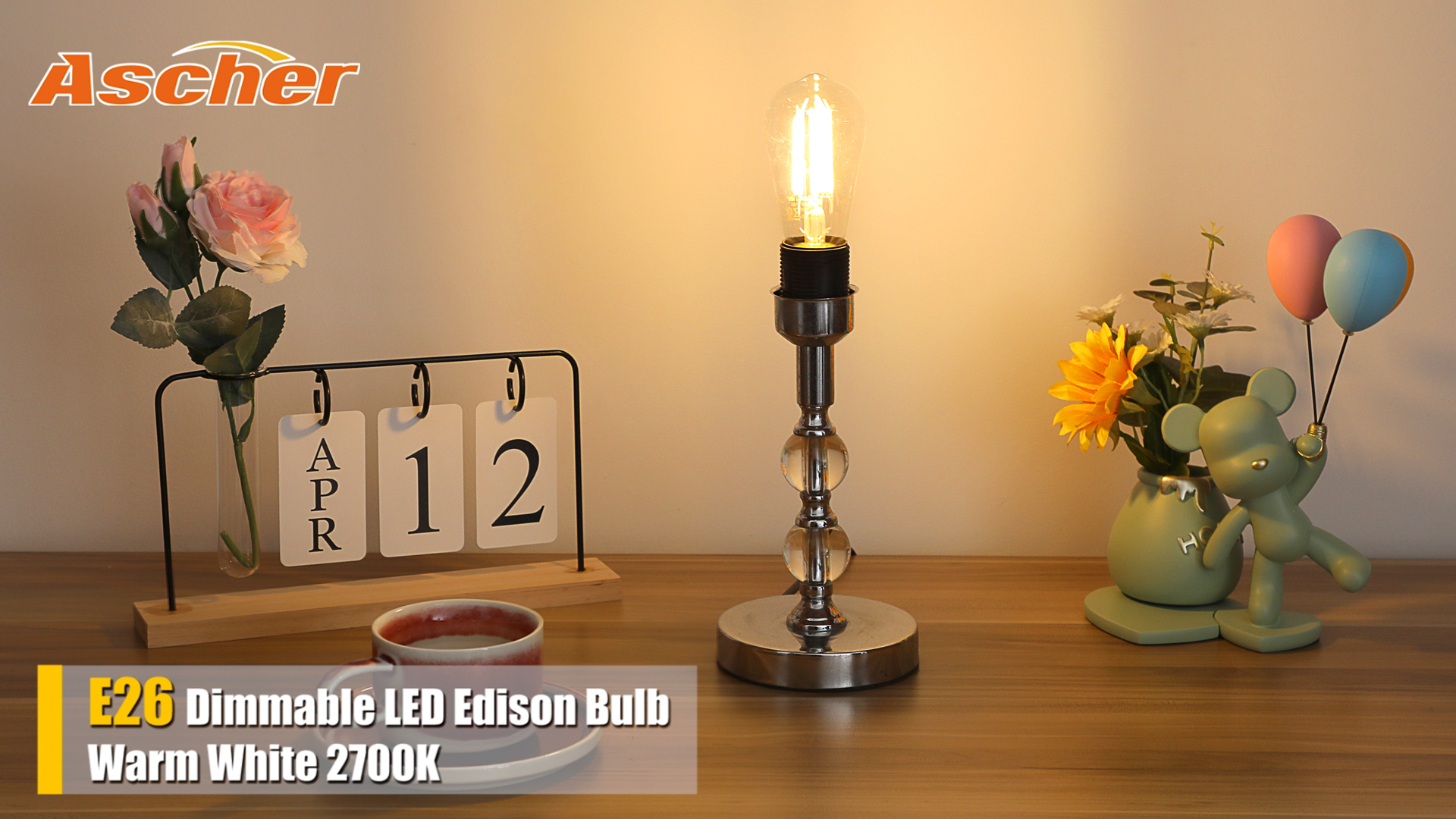 PREMIUM 4GF AMPOULE 6本セット Ascher Dimmable Vintage LED Edison Bulbs, 6W, Equivalent 60W, 700