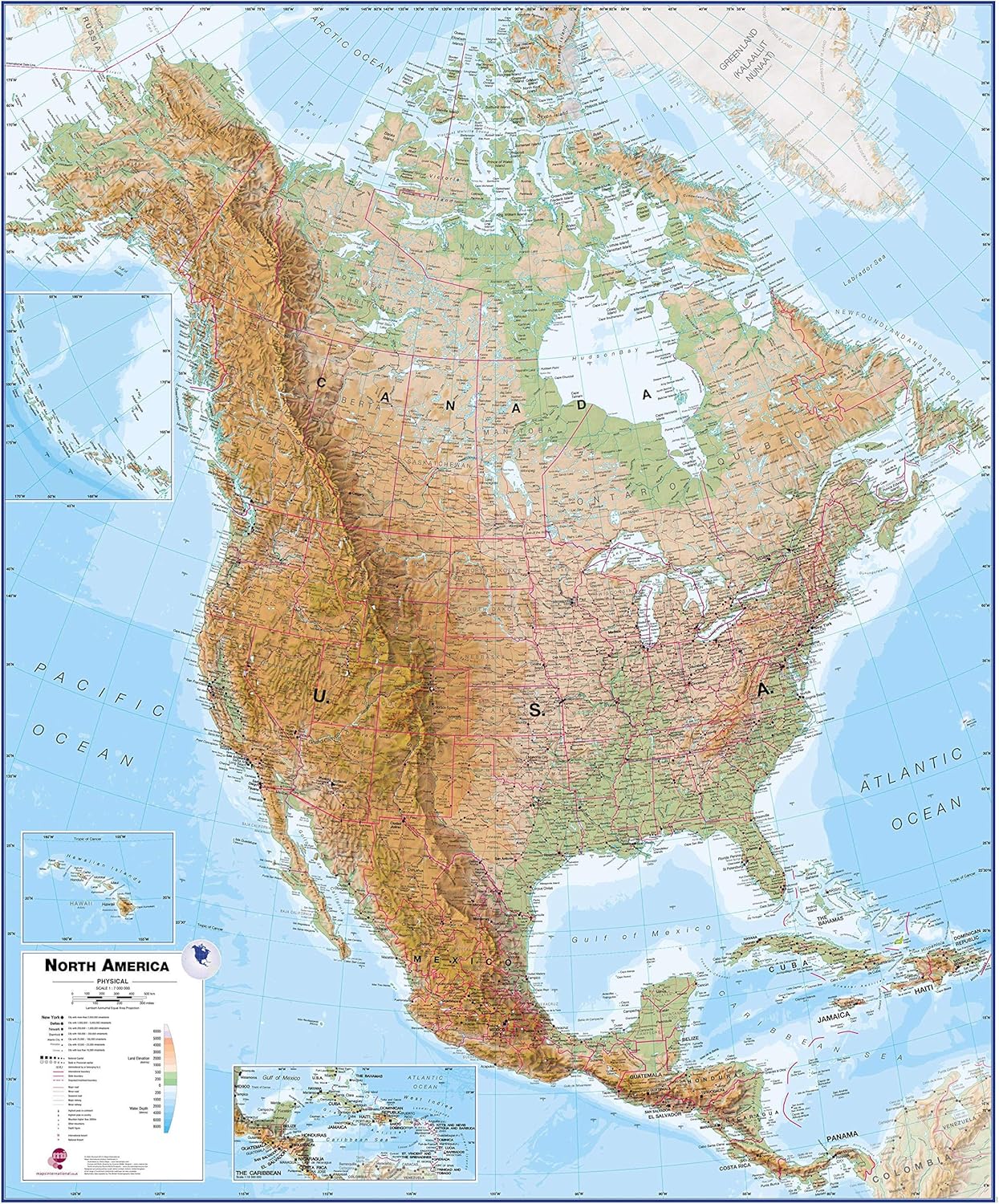 Maps International Huge Physical North America Wall Map - Laminated - 55 x 46