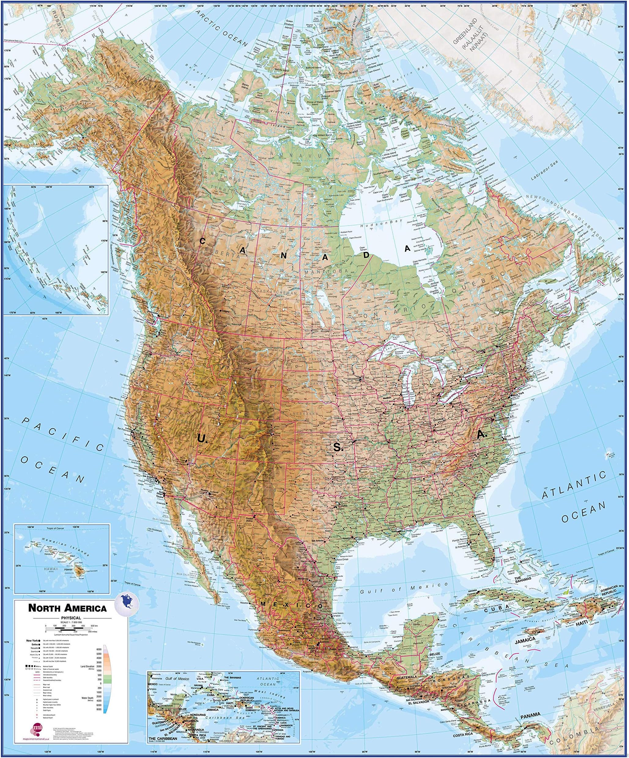 Maps International Huge Physical North America Wall Map - Laminated - 55 x 46