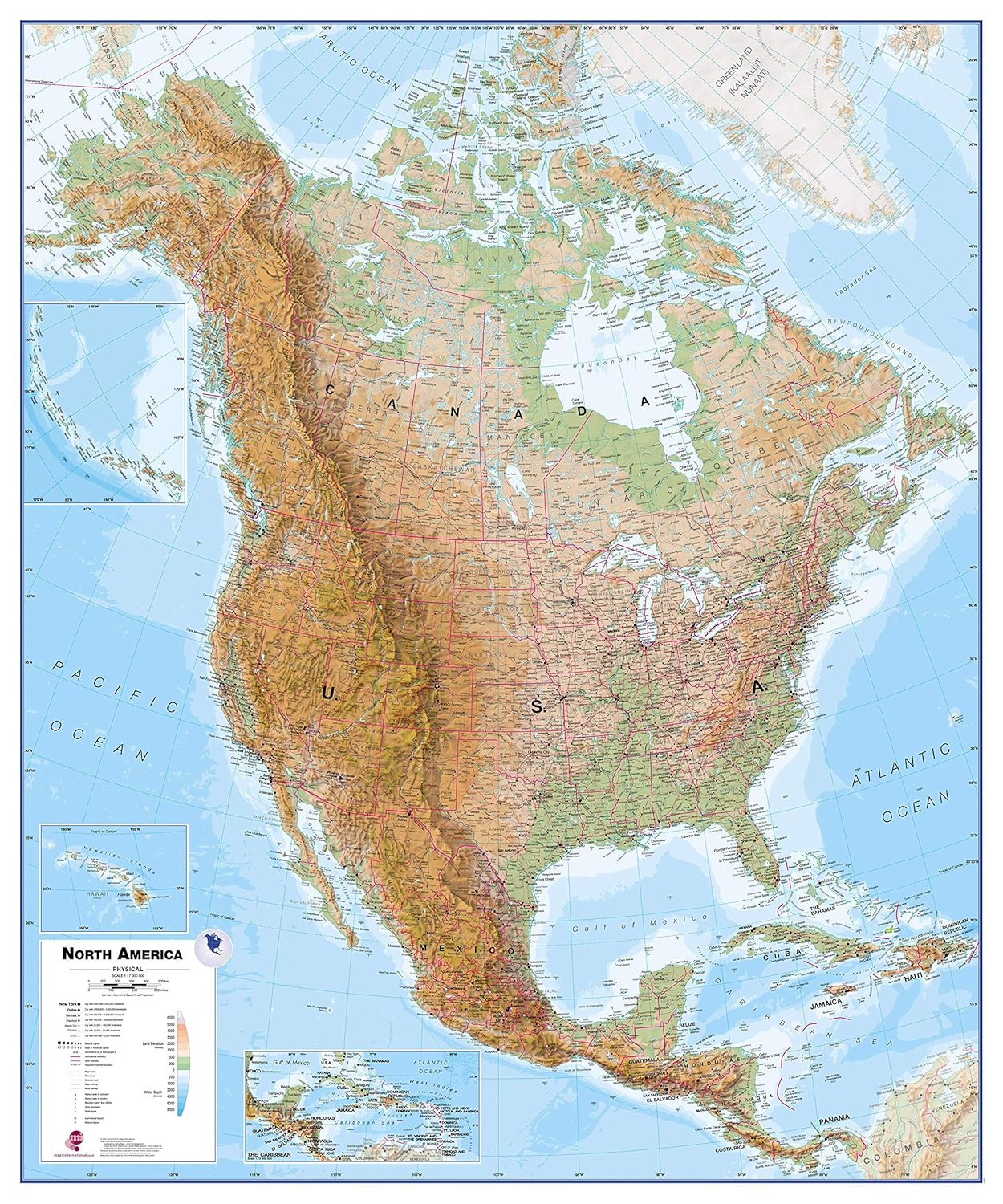 Maps International Large Physical North America Wall Map - Paper - 47 x 39