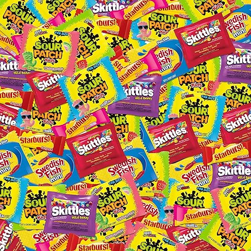 Stuff Your Sack - Paquete variado de dulces y cesta de regalo de caramelos 170 unidades5 libras de golosinas dulces y ácidas de Skittles parche