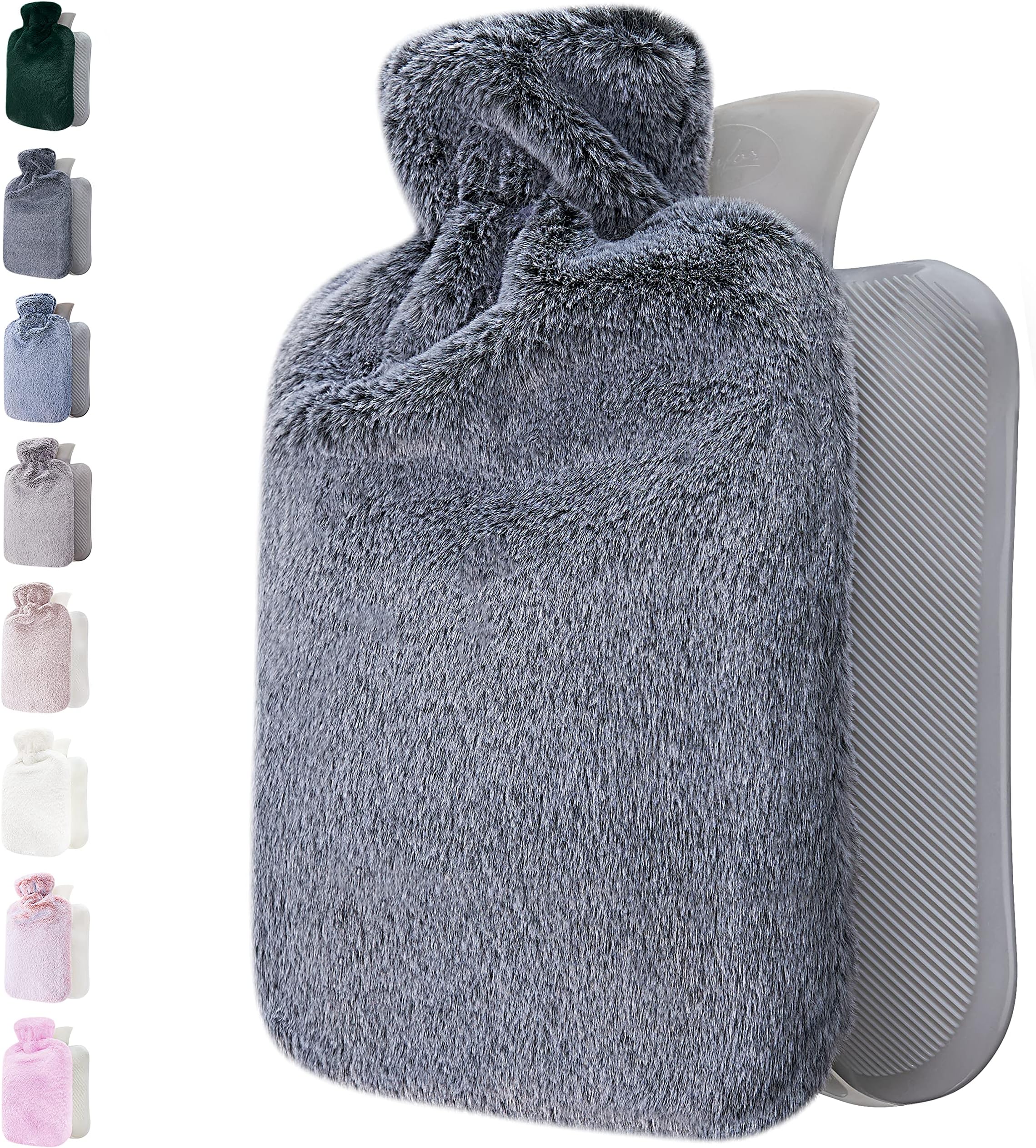 Hot Water Bottle with Soft Cover - 1.8L Large - Hot Water Bag for Pain Relief, Neck and Shoulders, Feet Warmer, Menstrual Cramps, Hot and Cold Therapy - Great Gift for Women - Dark Grey