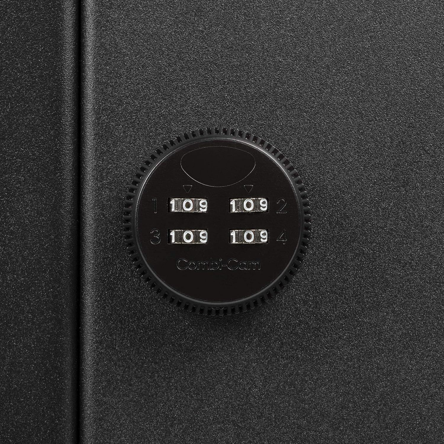 Close-up of the combination lock on the console safe