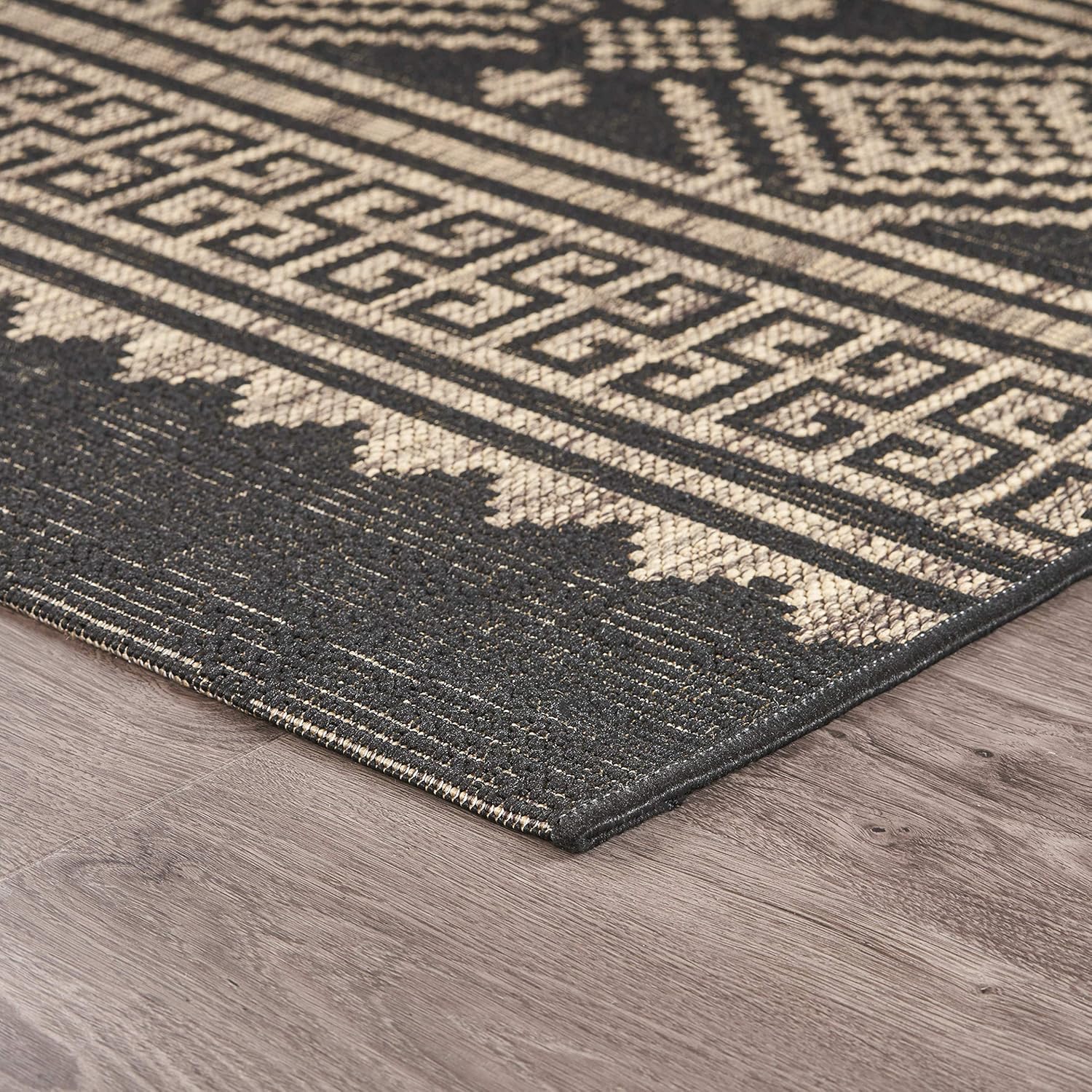 LR Home 8x10 Indoor/Outdoor Area Rug for Home Decor | Geometric Large Size Carpet Suitable for Living Room, Bedroom, Playroom, Patio, Garden | Modern Farmhouse Rug | Black/Brown