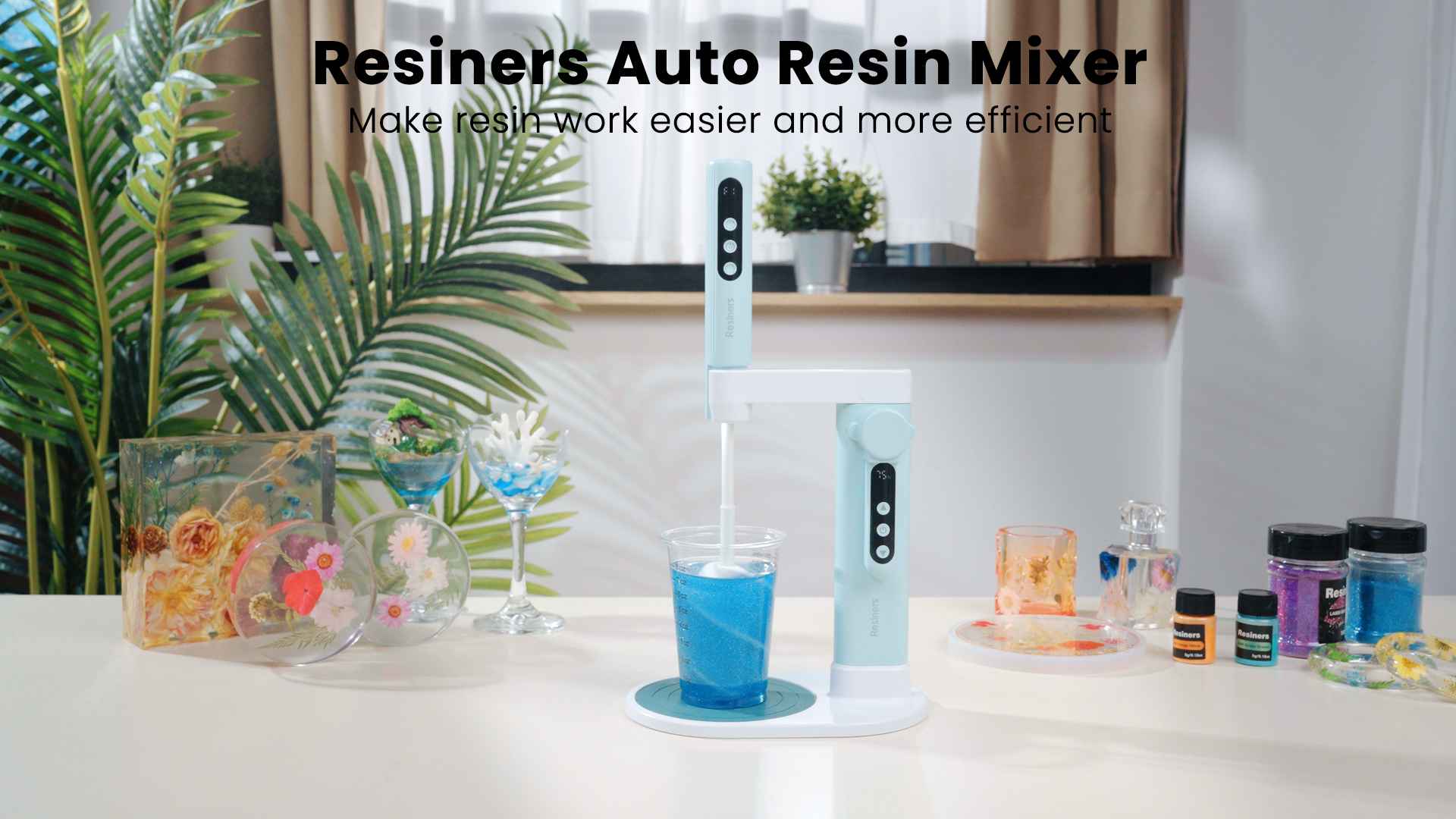 Resiners Mixeur à à Double Tête, Mixeur Époxy Rechargeable, Vitesse Infinie & Minimum de Bulles, Pagaies en Silicone Électriques en Spirale pour Le Mélange de, Silicone,Peinture