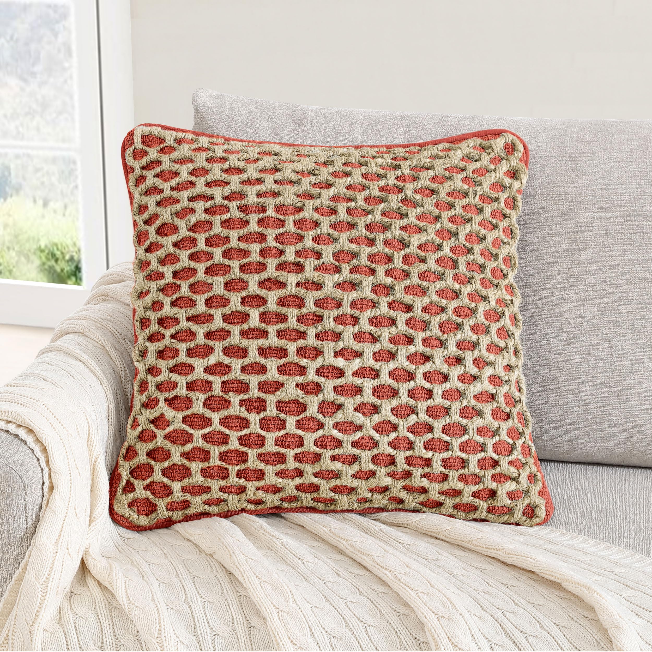 Boho Living 18x18 Rust Throw Pillow Covers with Pillow Insert Included, Pack of 1