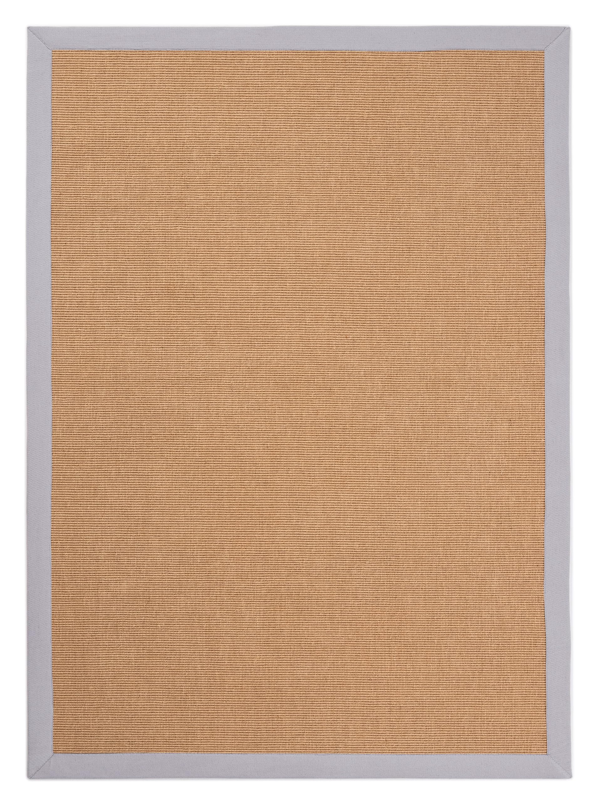 carpetfine Sisalteppich Naturfarbe 140x200 cm handgewebt mit Bordüre aus Baumwolle in Hellgrau | Moderner Rutschfester Flachgewebeteppich Uni aus Naturfasern für Wohnzimmer, Schlafzimmer