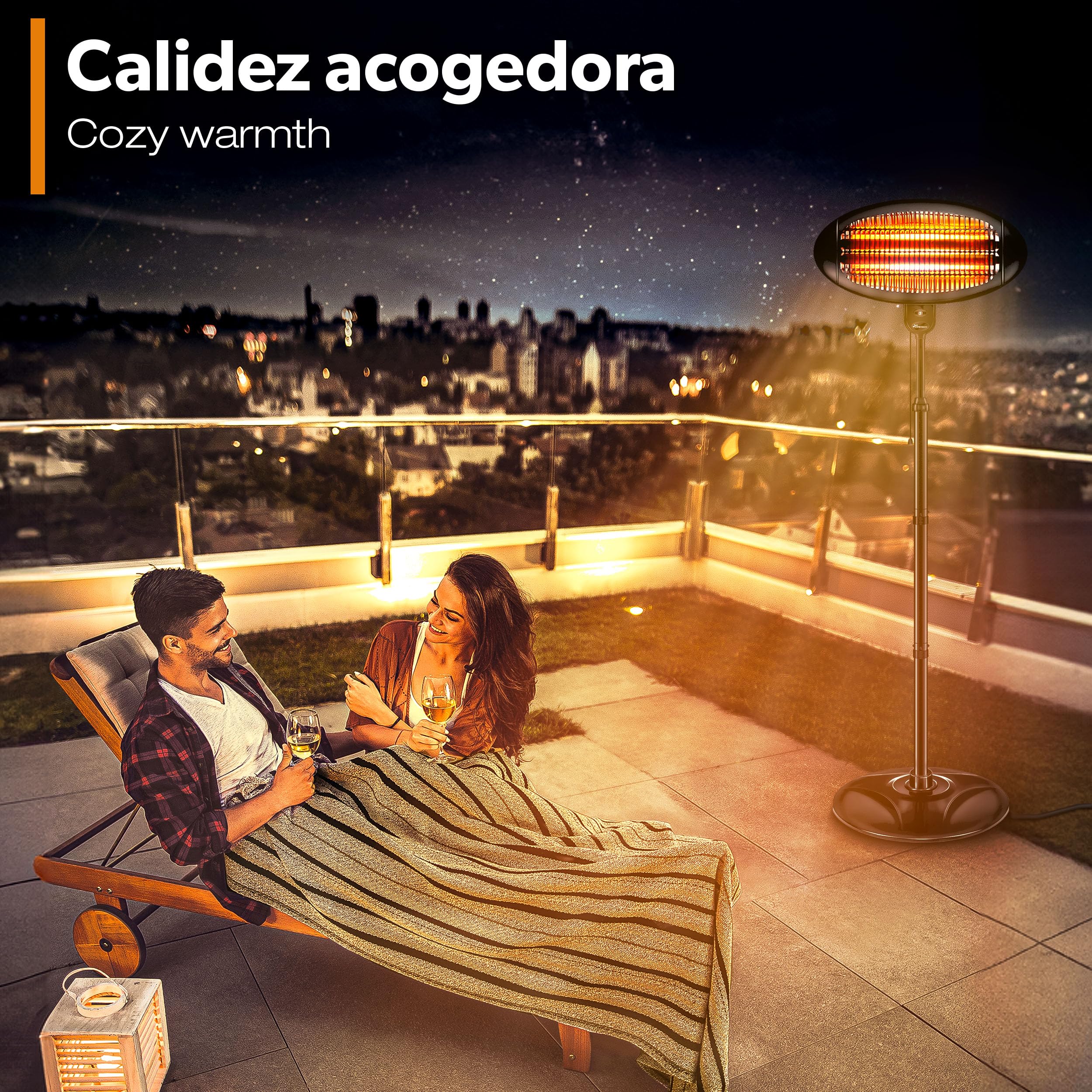 TRESKO Calefactor por Infrarrojos 2000W | Estufa Radiante con 3 Temperaturas | Radiador Eléctrico para Exterior e Interior | Calentador con Pantalla LED