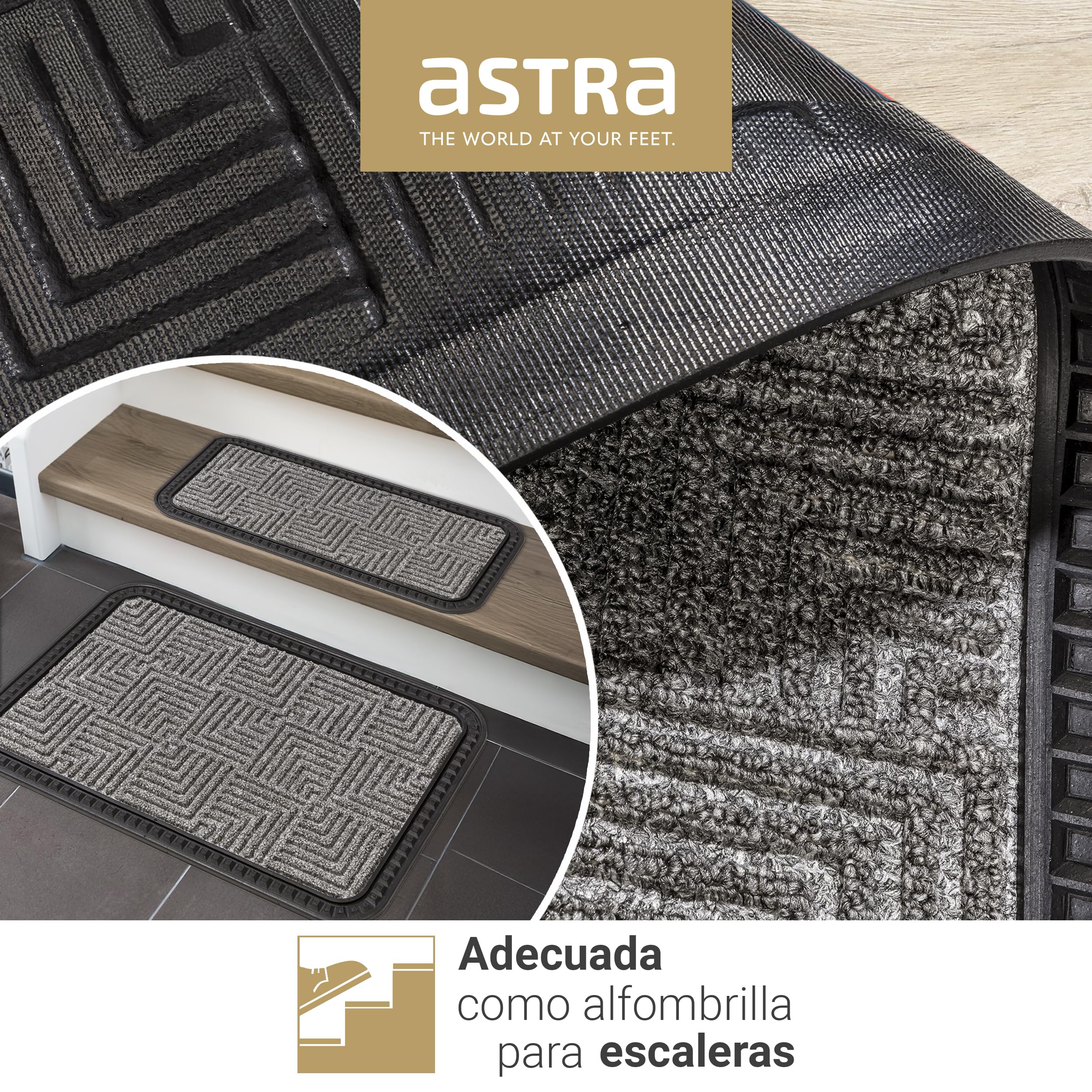 Astra Felpudos - Clean-Off - Dirt-Trap - Felpudo de Exterior - Felpudo - Apto para escalones - Felpudo Resistente - 25 x 60 cm - Plata | Alfombrilla de goma robusta para puerta, duradera, muy resistente, fácil de limpiar