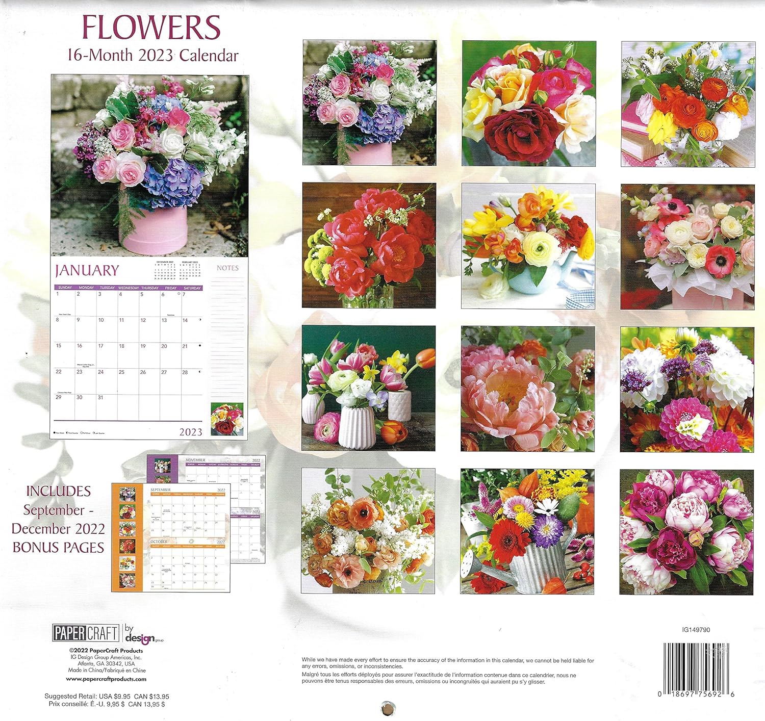 Buy 2023 Flowers Full Size Wall Calendar for Planning, Scheduling, and