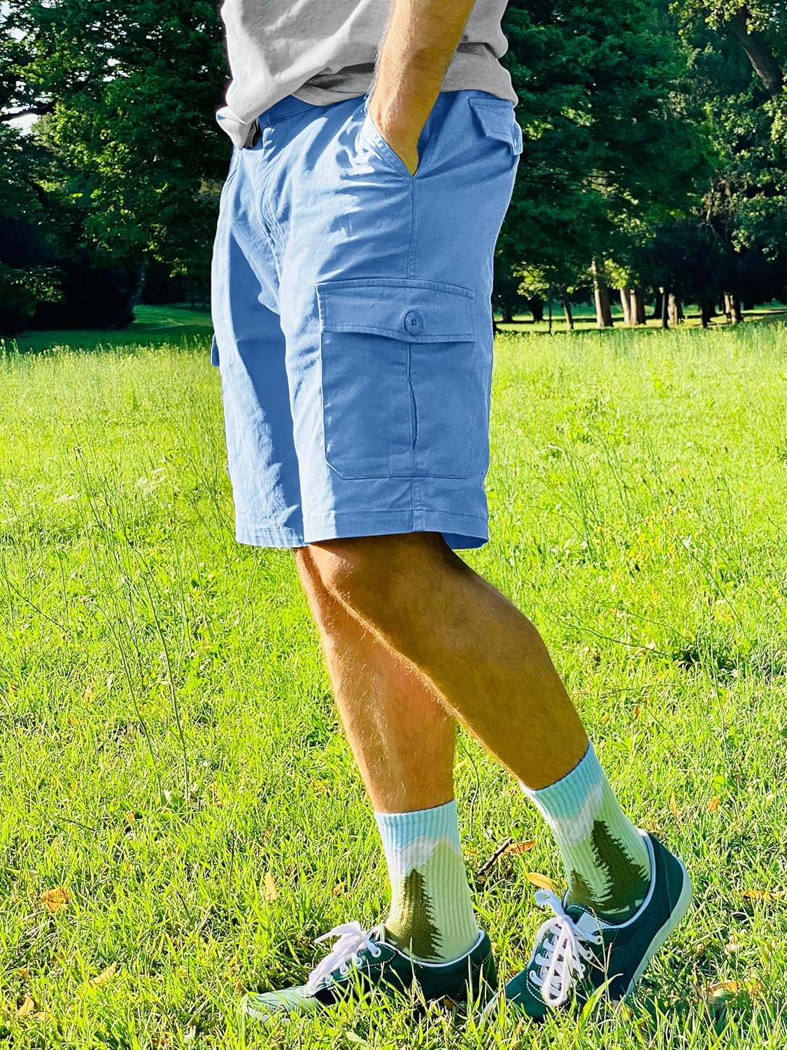 TACVASEN Men's Cargo Short 6 Pockets Comfortable Twill Cotton Elastic Waist Causal Work Shorts - Image 4