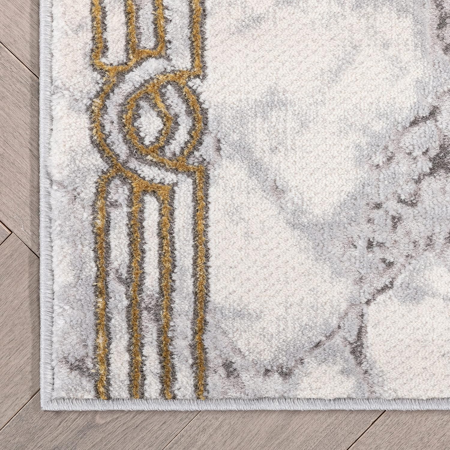 Well Woven Custom Size Hallway Stair Runner - Choose Your Length - Fairmont Collection Lezlee Ivory Gold Abstract Marble Border 26 Inches Wide x 3 Feet Long Runner (26" x 3' Runner)