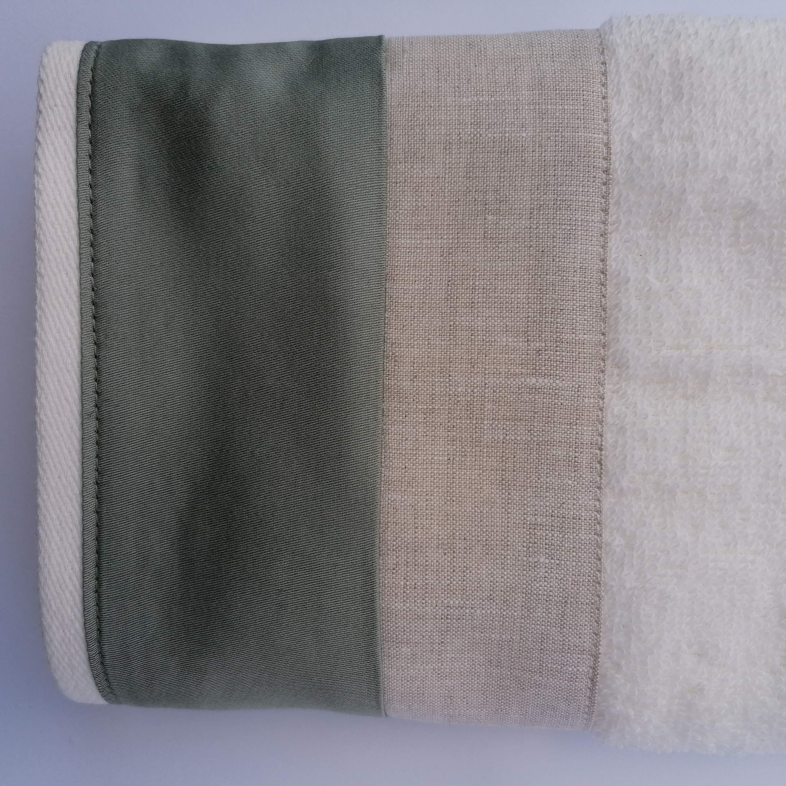 RICAMI FIORENTINI BALDI Set Asciugamani con Balza Lino e Raso, Spugna di Cotone 100%, 4 Pezzi: 2 Viso + 2 ospite. Idea Regalo. Prodotto Artigianale Toscano (4 Pezzi, Siena-Duo, Verde)