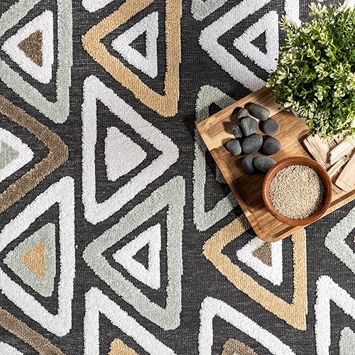 Miniatura 10 de nuLOOM Aneka - Alfombra de triángulos a rayas, lavable a máquina, 5x8, beige