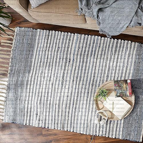 Miniatura 7 de Handmade Cotton Rag Rug 24x36''  2x3' Multicolor Area Rugs- Hand Woven Washable & Reversible for Living Room Kitchen Entryway Throw Rug with Tassel