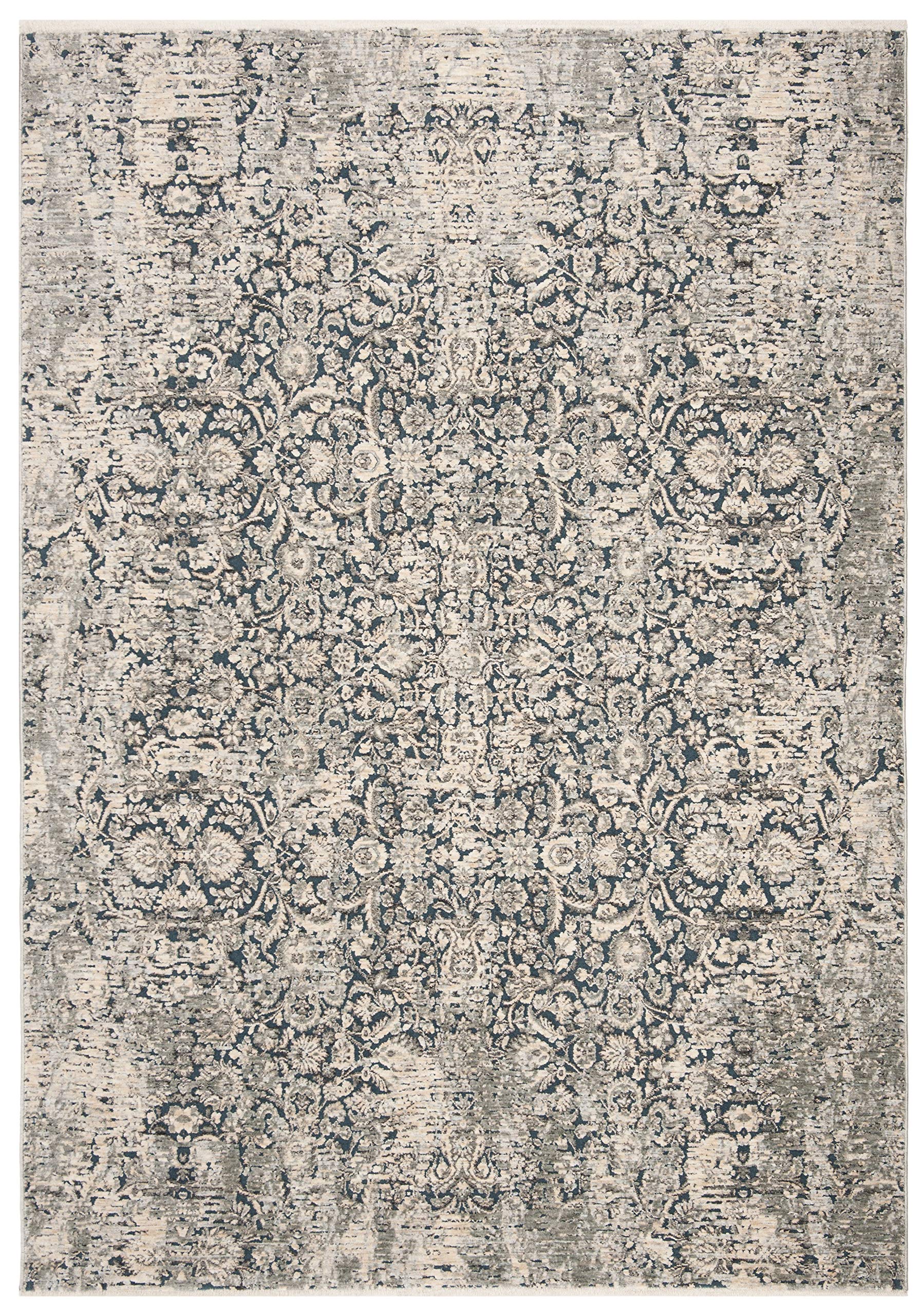 SafaviehWinston Collection Accent Rug - 4' x 6', Blue & Grey, Distressed Design, Non-Shedding & Easy Care, Ideal for High Traffic Areas in Entryway, Living Room, Bedroom (WNT137B)