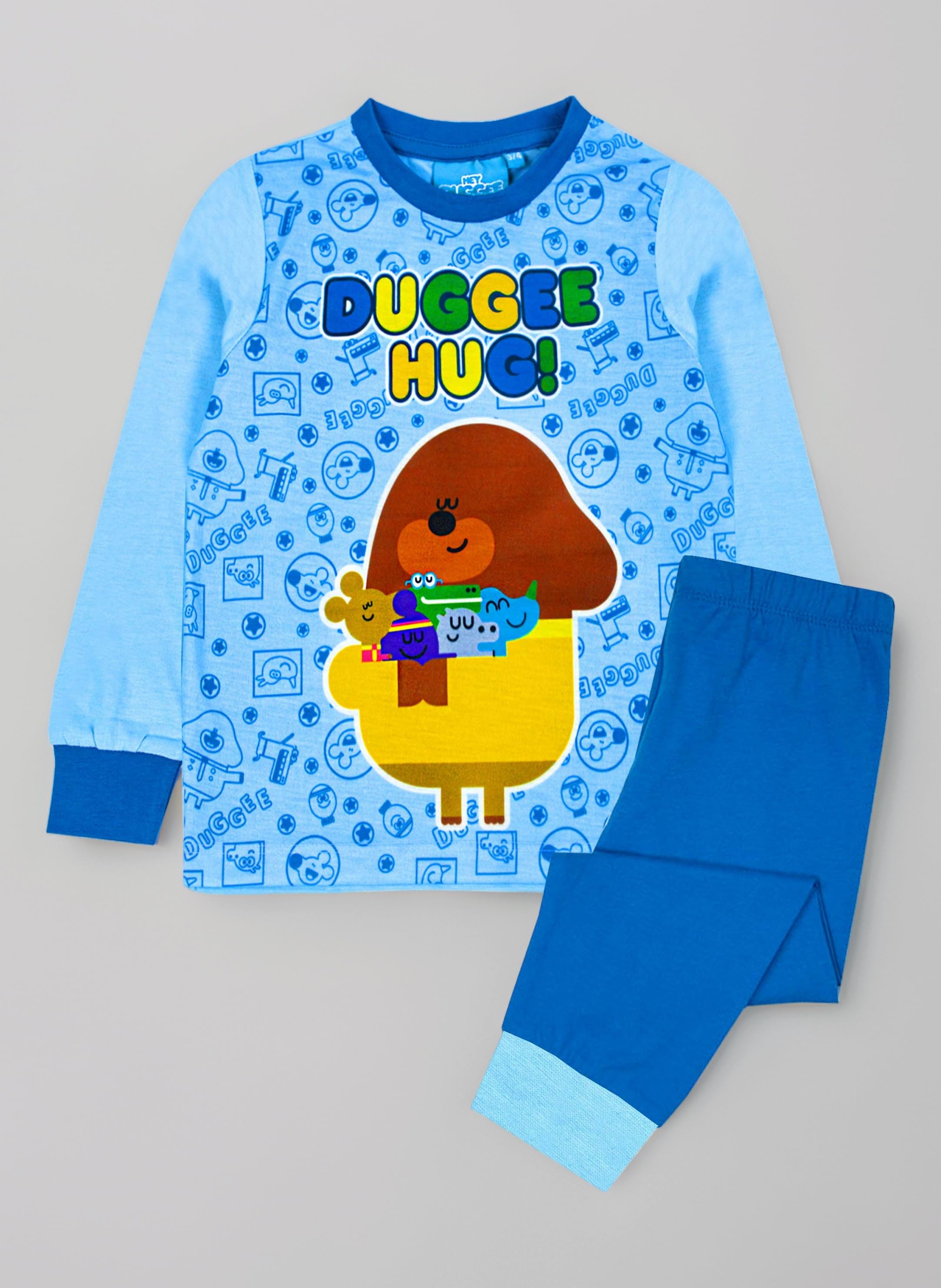 Hey Duggee Pyjamas For Boys | Kids Hug Blue T-Shirt & Long Length Bottom Pajamas | Childrens TV Show Merchandise