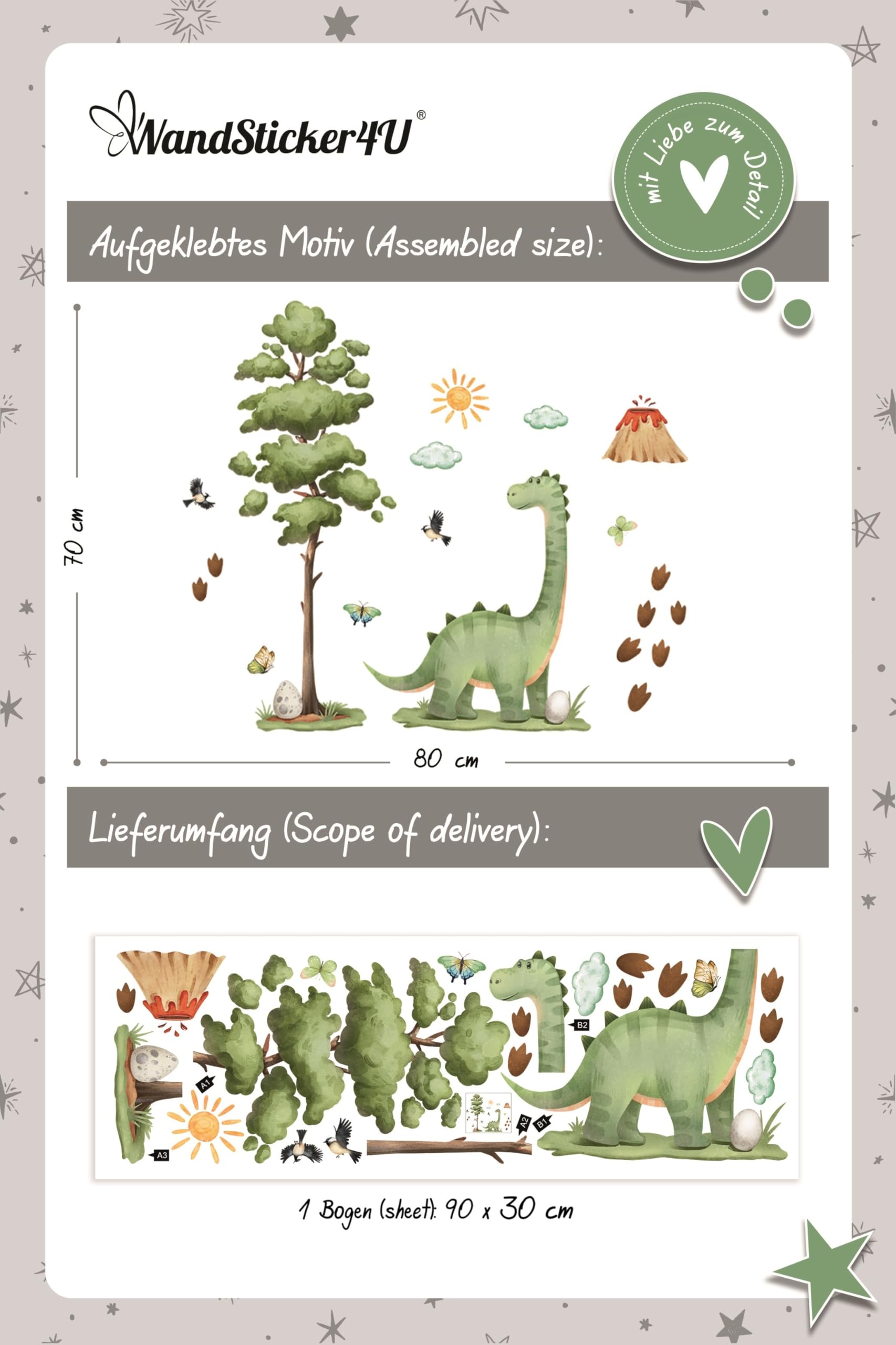 WandSticker4U - Fensterbilder DINOSAURIER Kinder selbstklebend (80x70 cm) I Fenstersticker Kinder Dino mit Baum, Volkan & Sonne wiederverwendbar I Fensterdeko Kinderzimmer Junge Dino Frühling