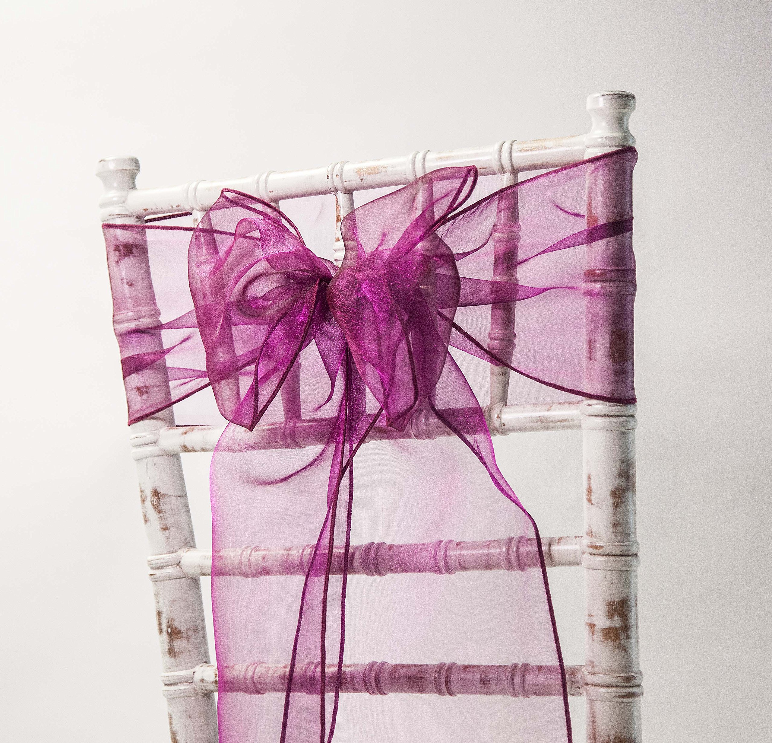 ORGANZA CHAIR SASHES BOWS - WEDDING DECOR EVENTS - 80 COLOURS AND MATCHING RUNNERS AVAILABLE (Ultra Burgundy)