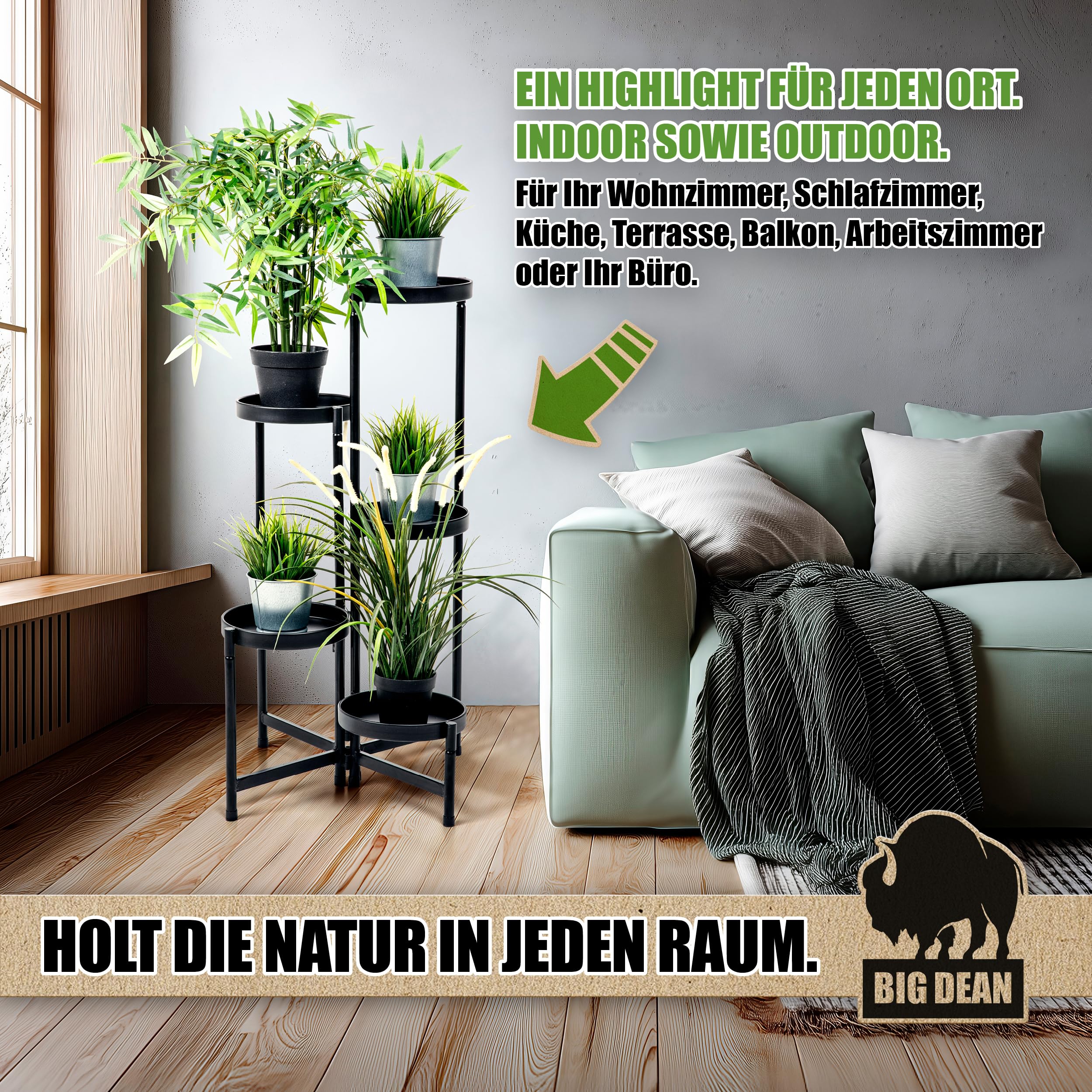 BigDean 5 Etagen Blumentreppe Blumenständer klappbarer Pflanzenständer Pflanzenregal Blumenregal Pflanzentreppe robuster Blumenständer Metall