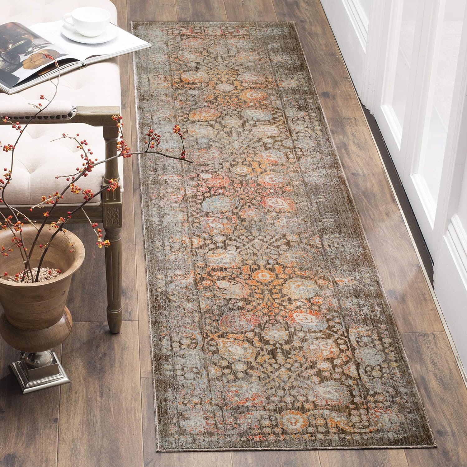 SAFAVIEH Persian Collection Runner Rug - 2'2" x 8', Brown & Multi, Oriental Distressed Design, Non-Shedding & Easy Care, Ideal for High Traffic Areas in Living Room, Bedroom (VTP410D)