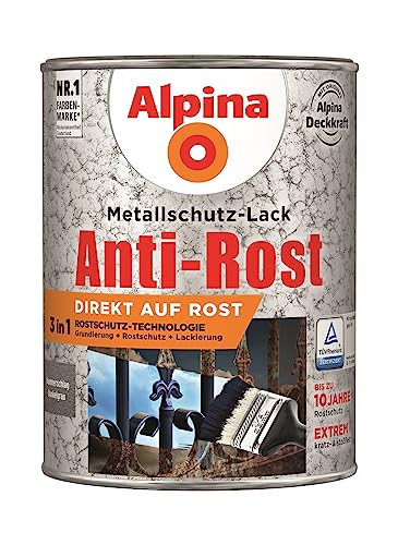Alpina Metallschutzlack – Hammerschlag Dunkelgrau – Anti-Rost-Lack für einen Langzeit-Korrosionsschutz – Witterungs- und UV-beständig – 2,5L