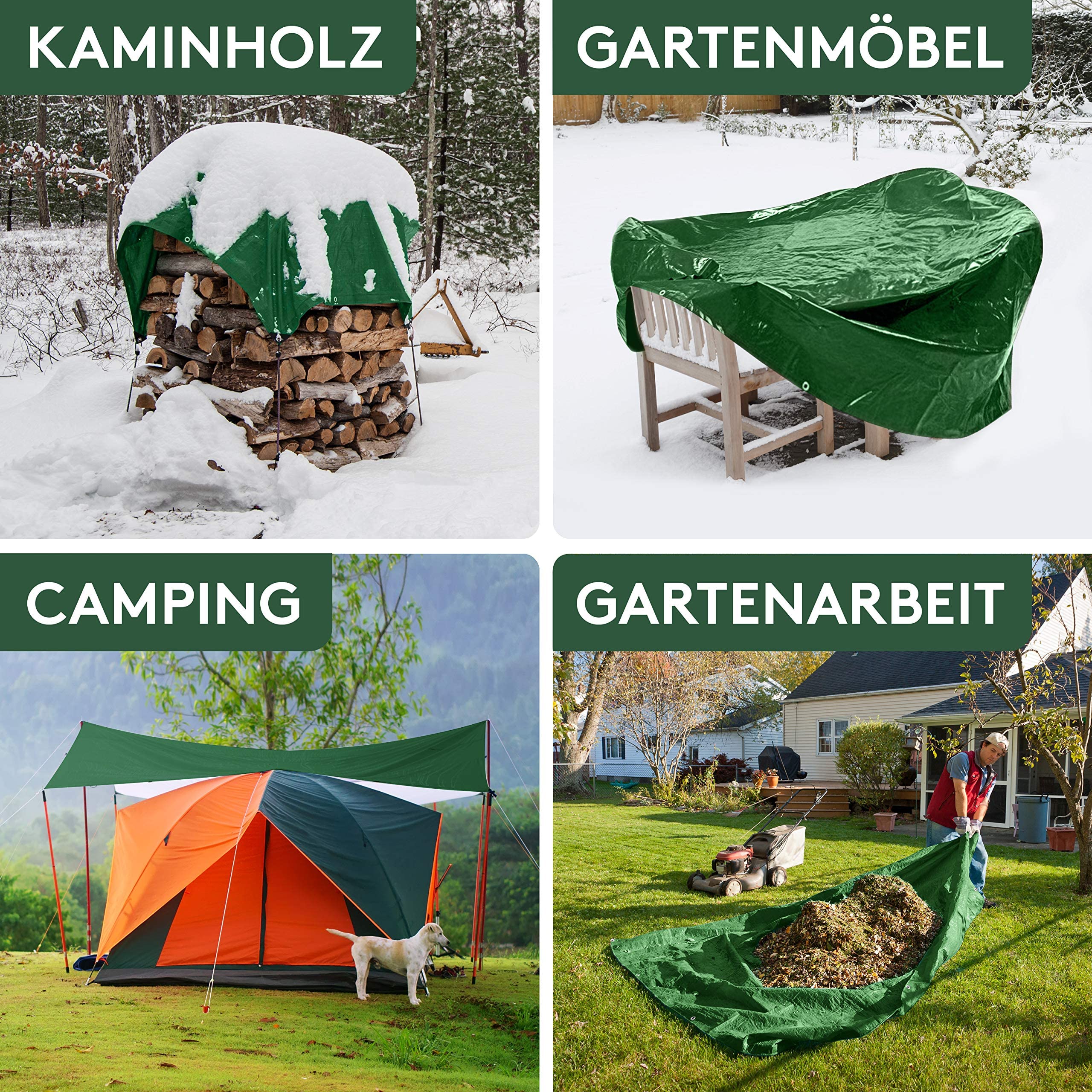 Abdeckplane Wasserdicht 4x6m mit Ösen, Universell einsetzbare Plane, Gewebeplane zum Schutz von Möbeln, Holz, LKW und als Zeltunterlage, Sonnenschutz, Vorzeltteppich, Camping Teppich