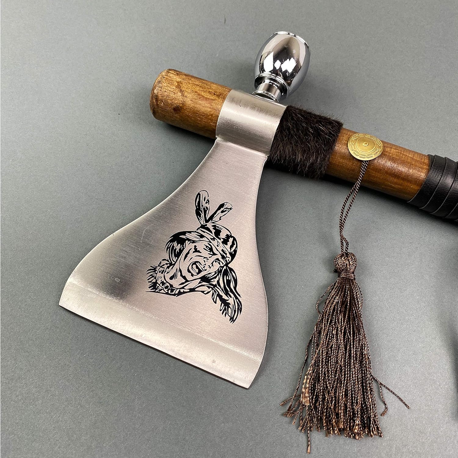 PS 19" Tomahawk Axe Hatchet, Multi Function Outdoor Equipment, Camping Utility Tool, Home Decoration Display Item, Outdoor Sports Practice Accessory - Wide-Bellied Tomahawk