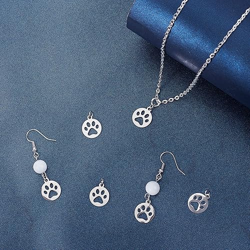 Miniatura 10 de UNICRAFTALE 20 dijes de pata de acero inoxidable para perrito, gato, huella de animal, dije de metal de 0.059in con agujero pequeño para hacer