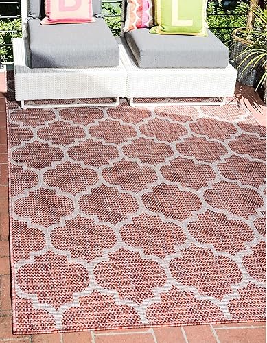 Unique Loom Outdoor Trellis Collection Alfombra de Área (6' 1" x 9' Rectángulo, Rojo ÓxidoMarfil)