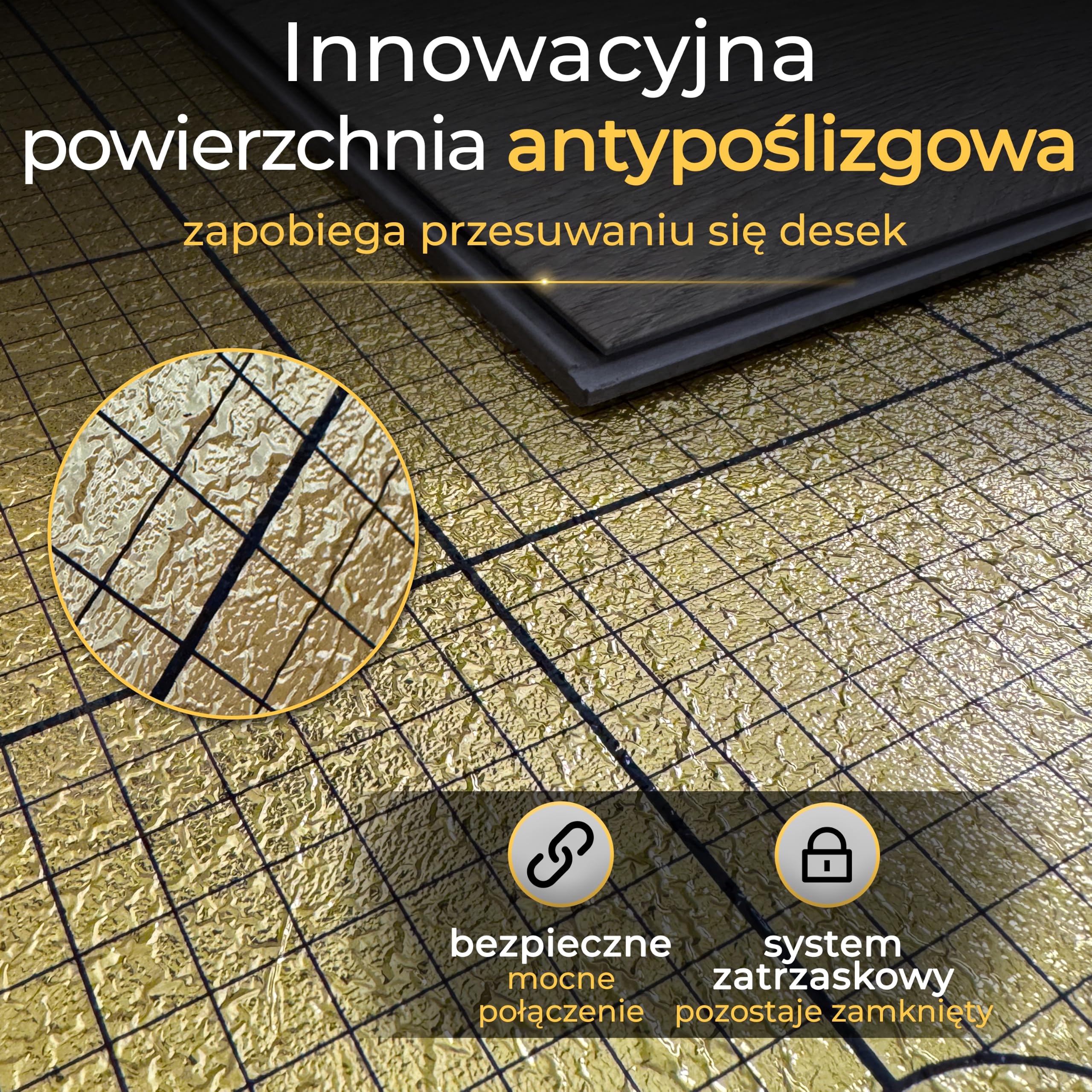 Izolacja akustyczna uficell® Vinyl „VINOLOCK” z technologią antypoślizgową – grubość: 1,5 mm – gęstość ok. 100 kg/m³ – odporność na ciśnienie: 200 kPa [10 m² – 1 opakowanie]