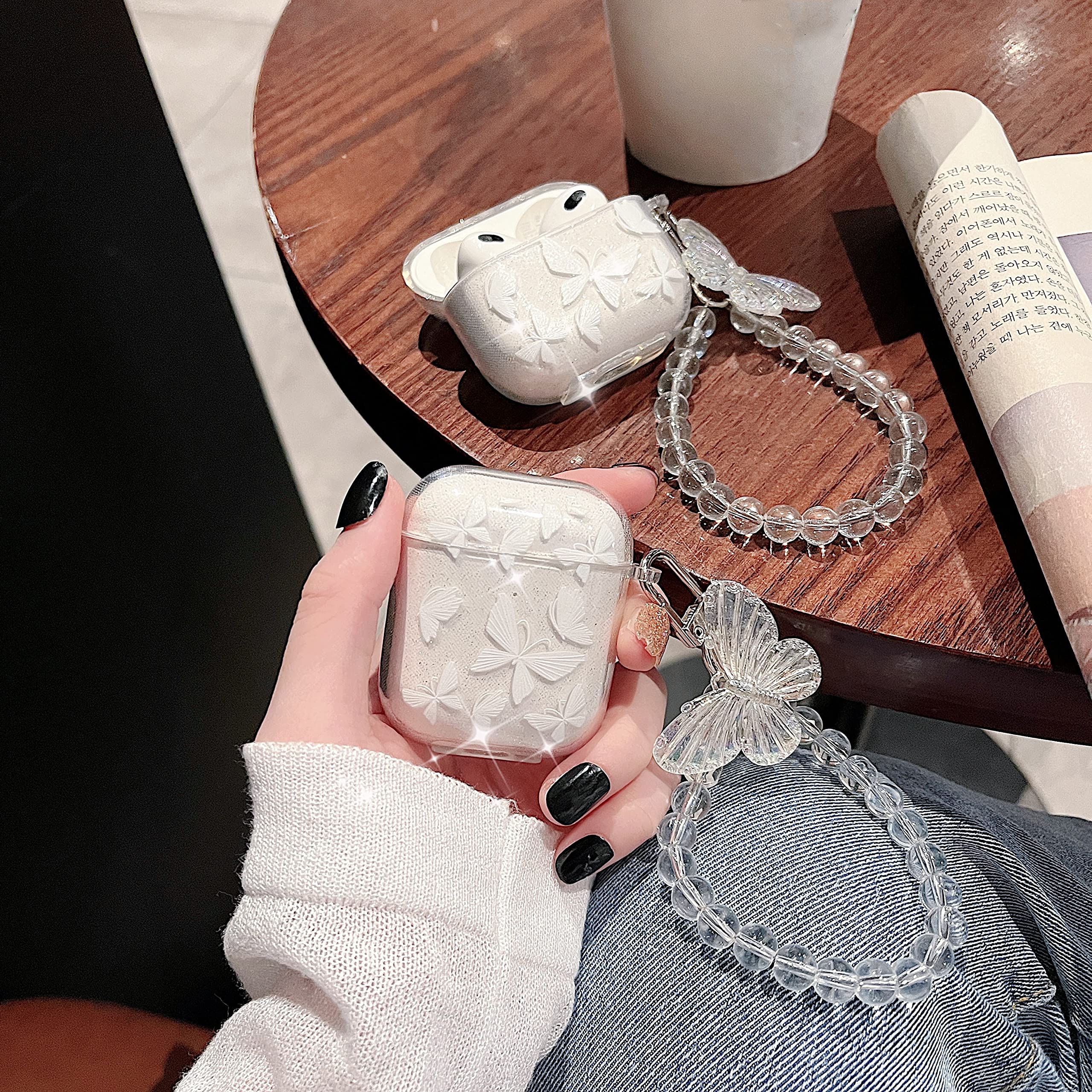 AirPods 3 Hülle Mit Armband – Schmetterling-Muster, Transparent Rosa, TPU-Schutz