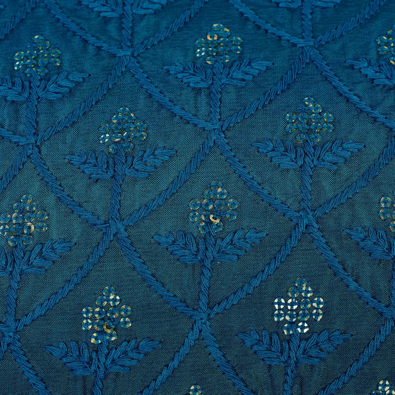 Teal Decorative Throw Pillows for Couch 16x16 | Turquoise Cushion Covers | Embroidered Flower Pillow Covers Set of 2 | Unique Decorative Sequin Pillow case