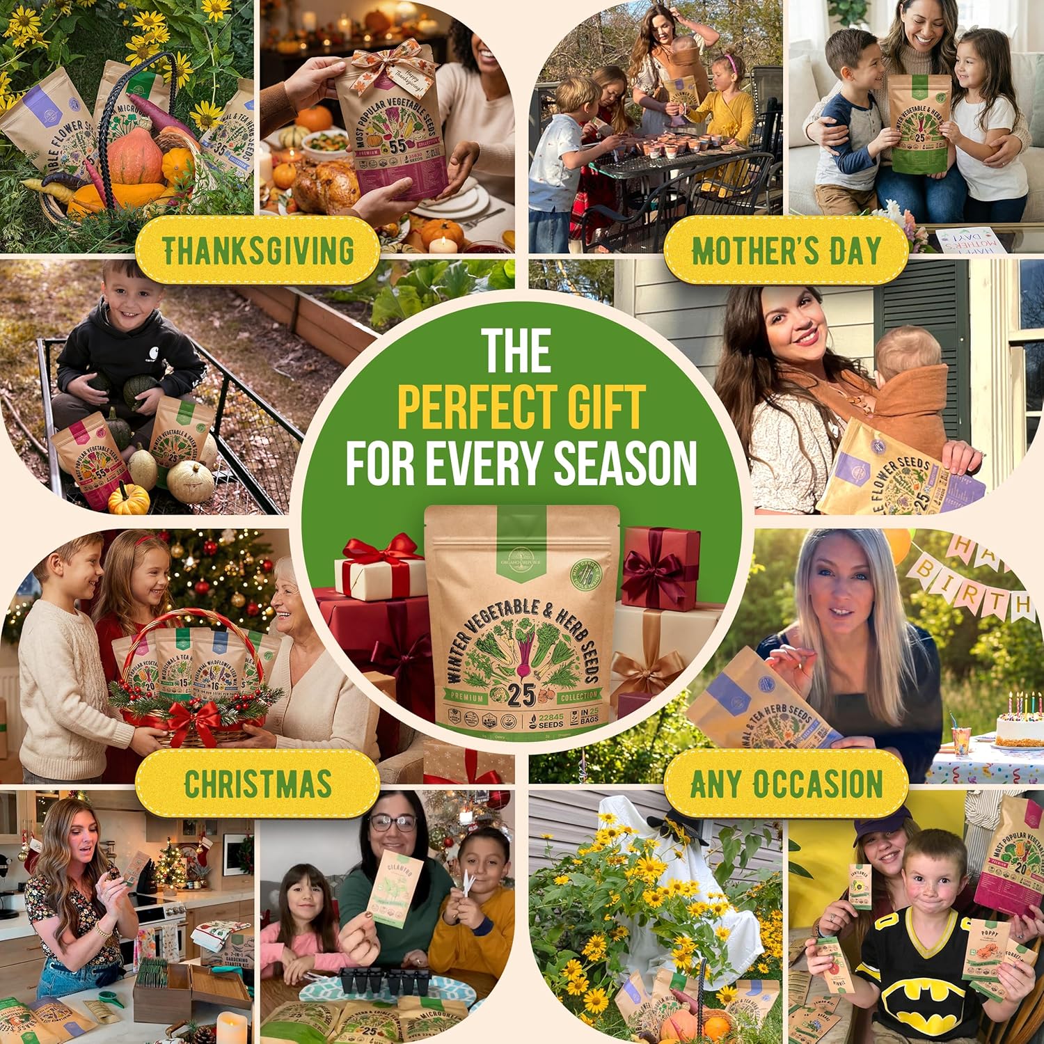 Organo Republic 25 Winter Vegetable & Herb Garden Seeds Variety Pack for Outdoors & Indoor Home Gardening 22,840+ Non-GMO Heirloom Seeds Broccoli Beet Carrot Cabbage Radish Pea Mint Thyme Parsley
