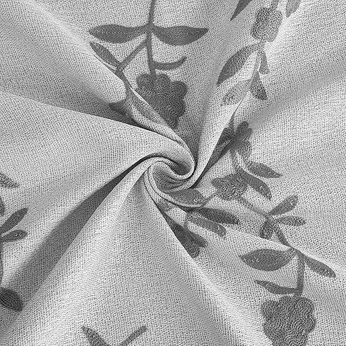 Miniatura 7 de Melodieux Cortinas de lino con bordado de flores para oscurecer la habitación de la sala de estar, dormitorio, con ojales, flor gris, 52 x 96
